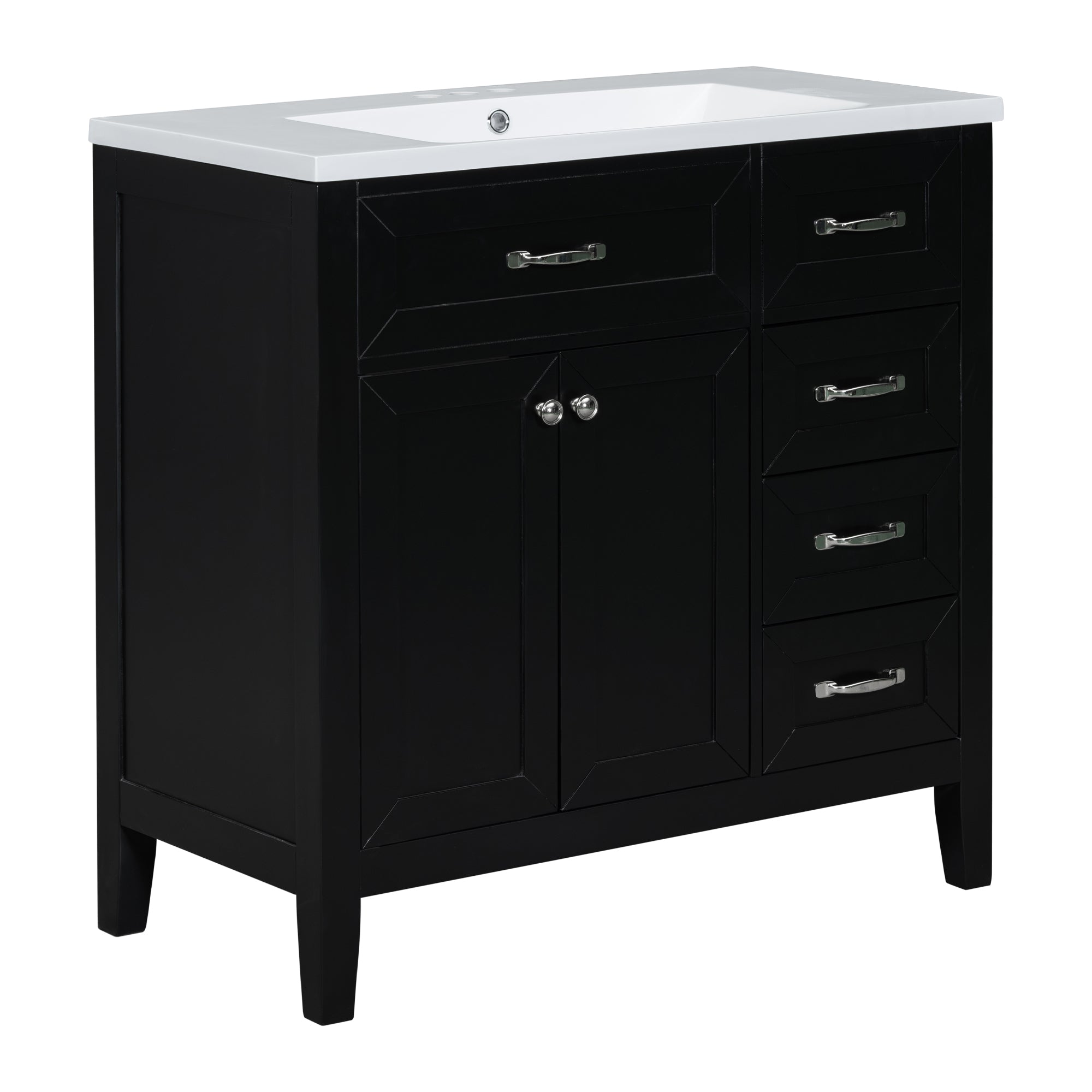 36 in.W MDF Freestanding Bathroom Vanity Set with Integrated Sink, Drawers and Doors