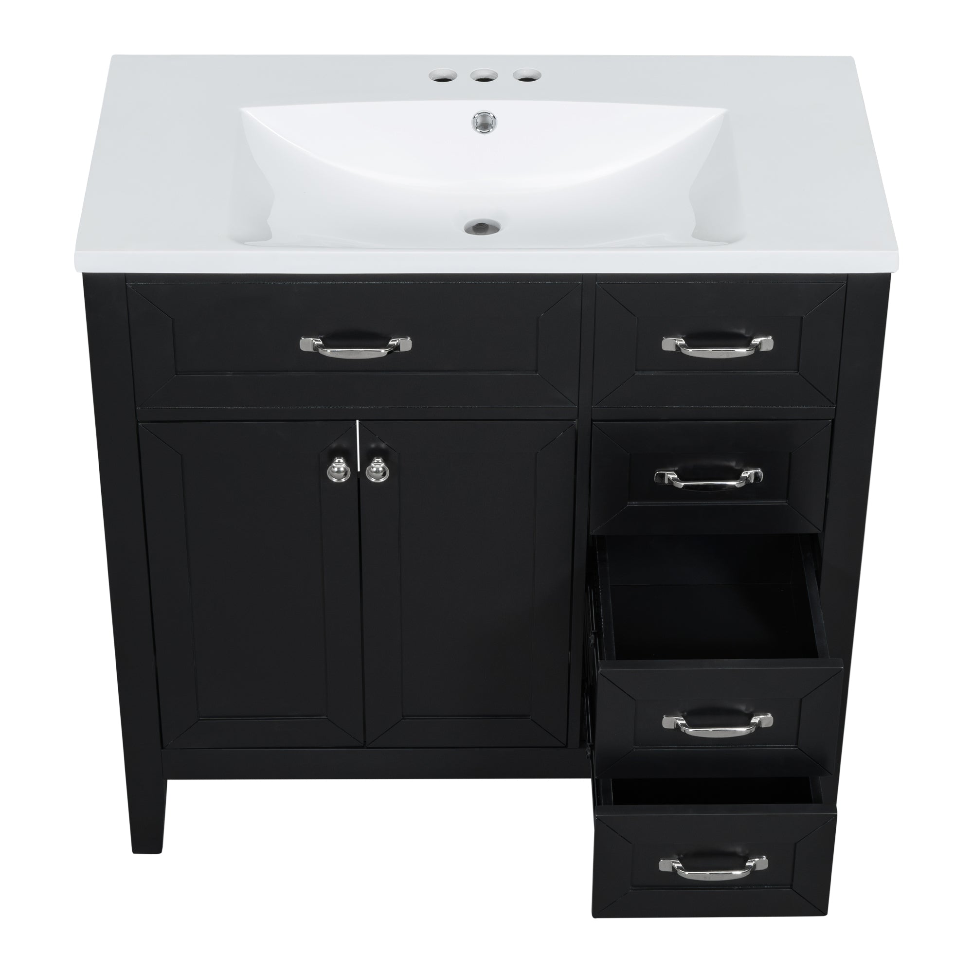 36 in.W MDF Freestanding Bathroom Vanity Set with Integrated Sink, Drawers and Doors