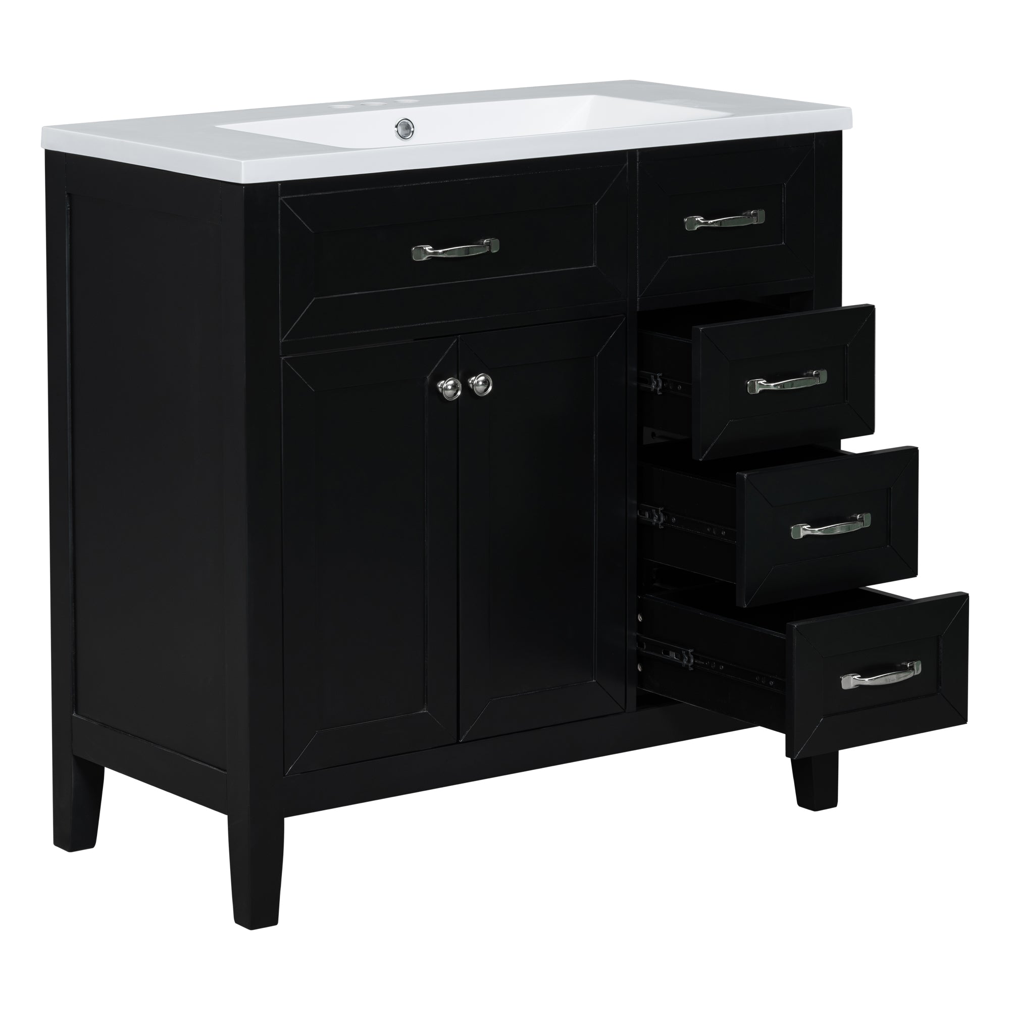 36 in.W MDF Freestanding Bathroom Vanity Set with Integrated Sink, Drawers and Doors
