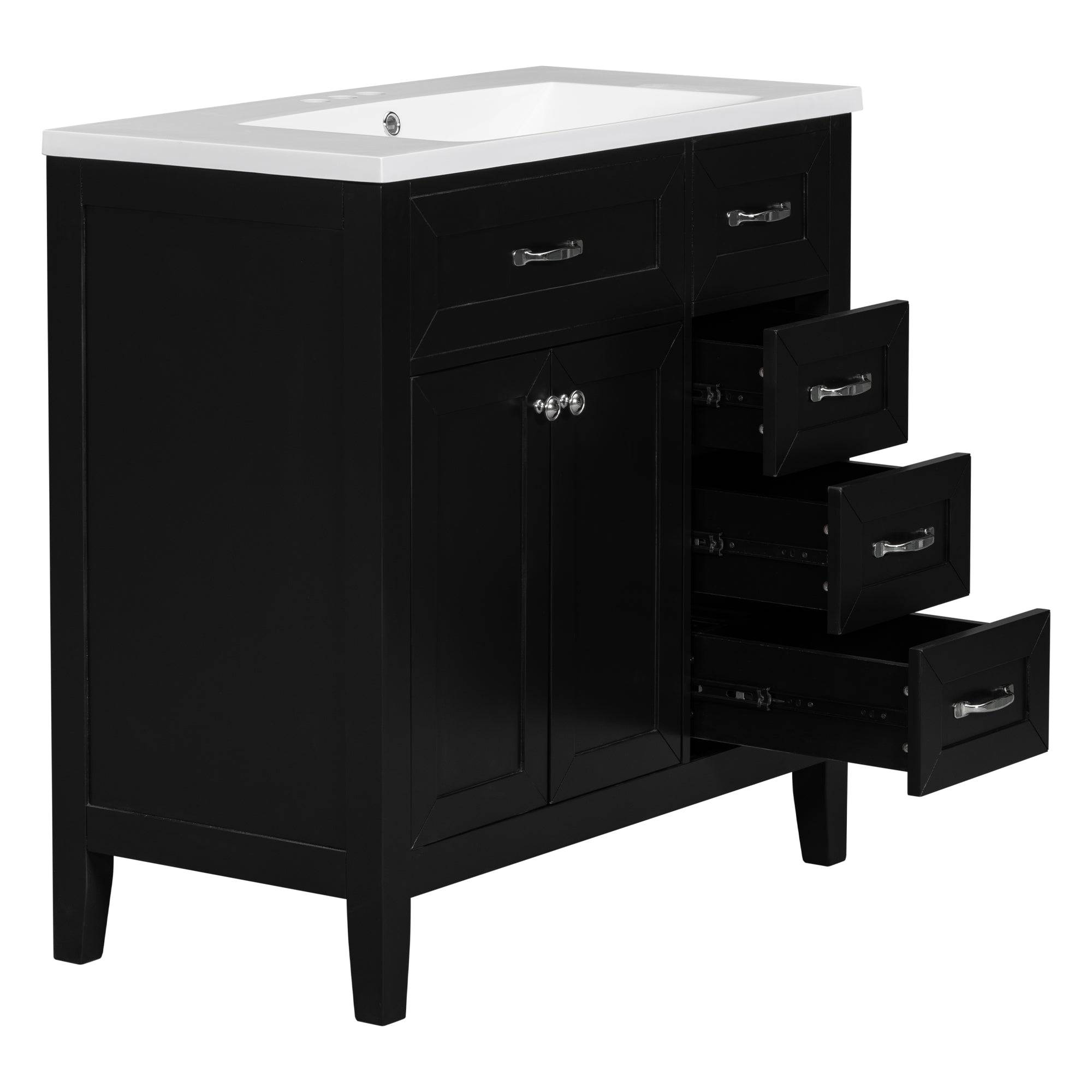 36 in.W MDF Freestanding Bathroom Vanity Set with Integrated Sink, Drawers and Doors