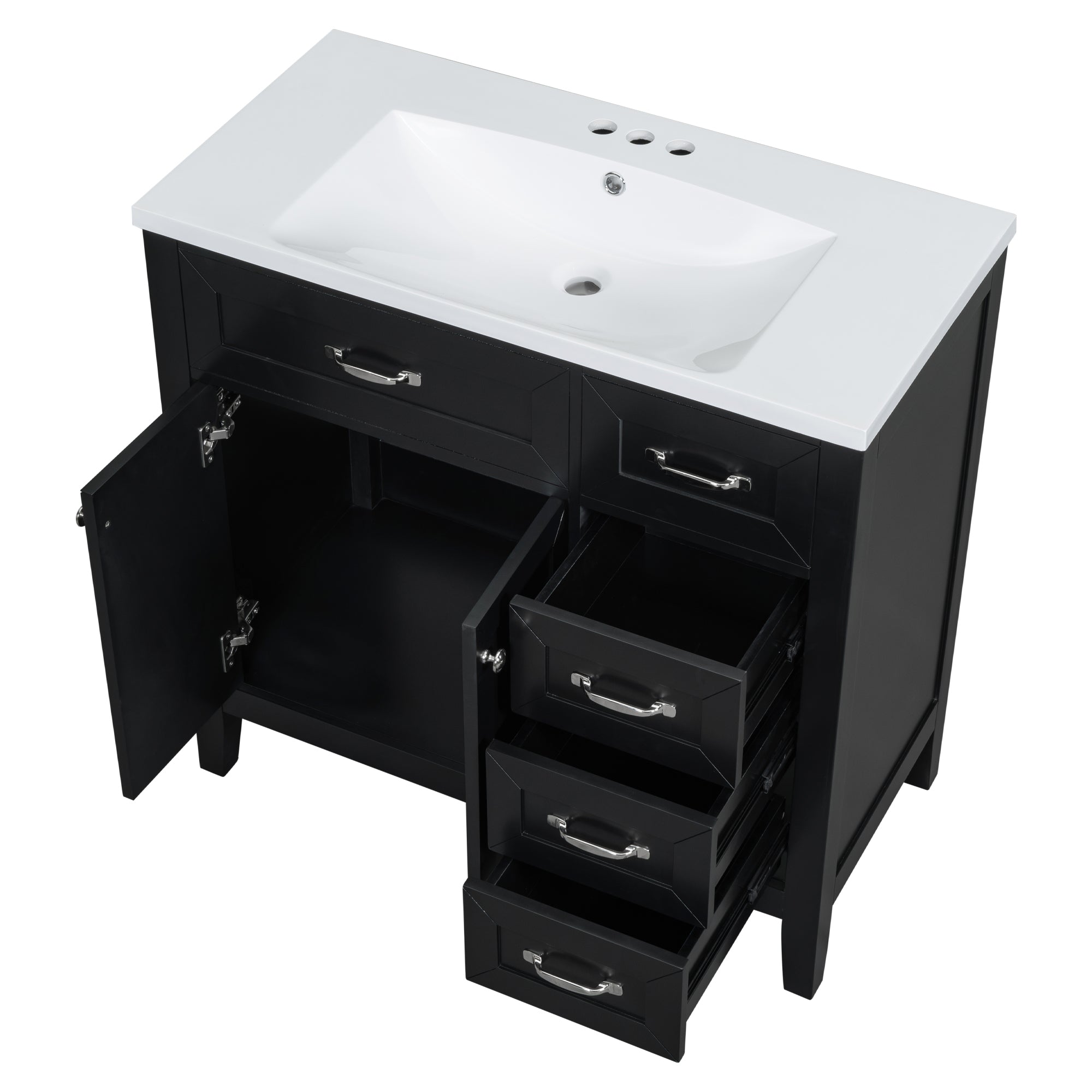 36 in.W MDF Freestanding Bathroom Vanity Set with Integrated Sink, Drawers and Doors