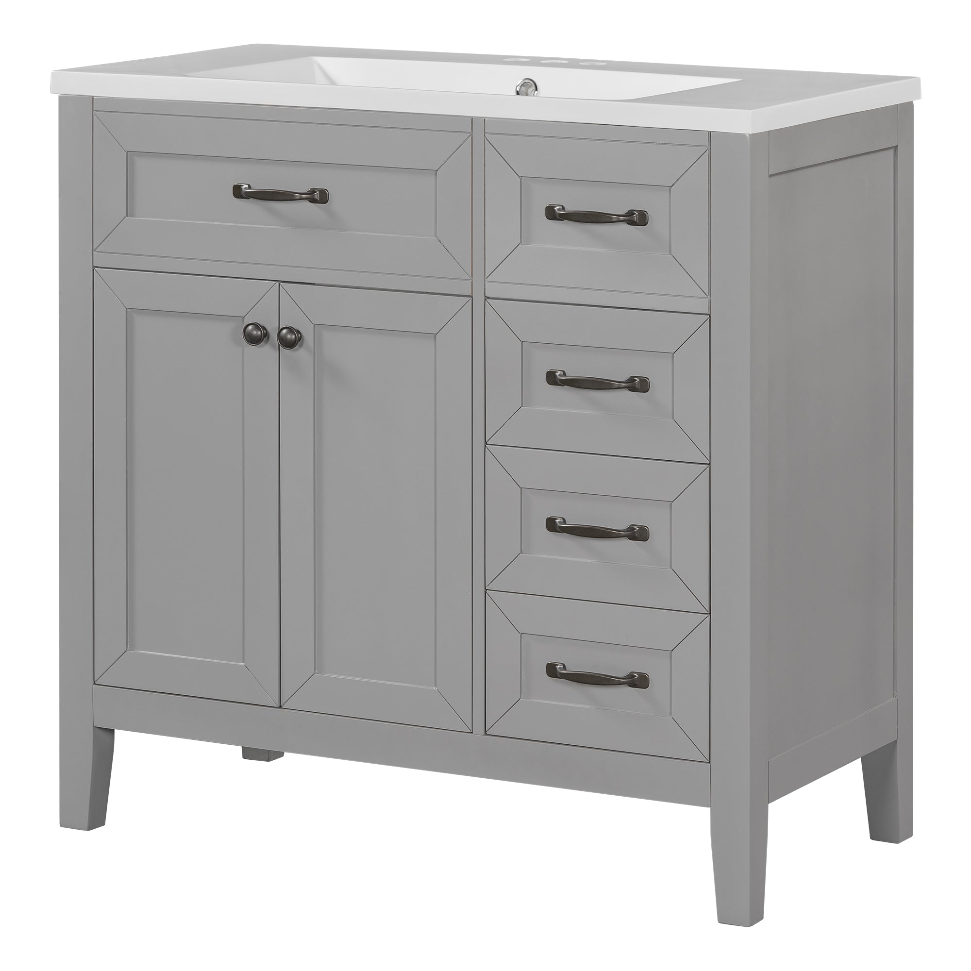 36 in.W MDF Freestanding Bathroom Vanity Set with Integrated Sink, Drawers and Doors