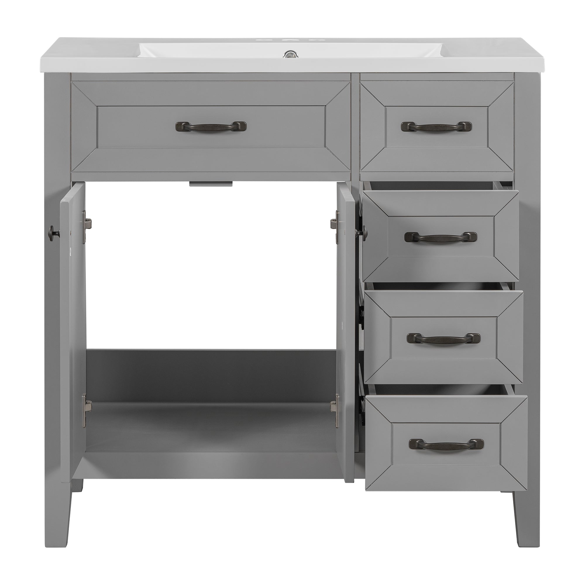 36 in.W MDF Freestanding Bathroom Vanity Set with Integrated Sink, Drawers and Doors