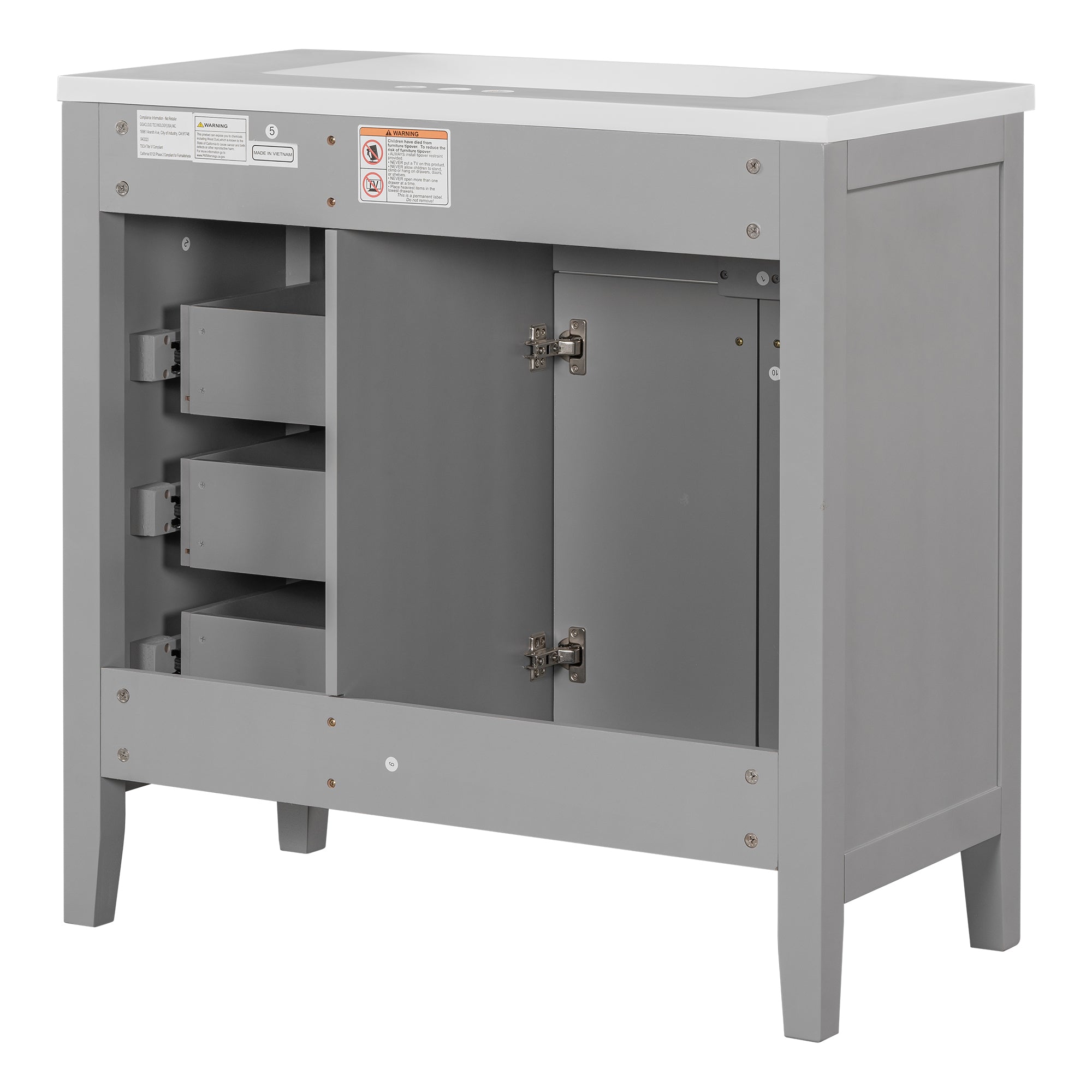 36 in.W MDF Freestanding Bathroom Vanity Set with Integrated Sink, Drawers and Doors