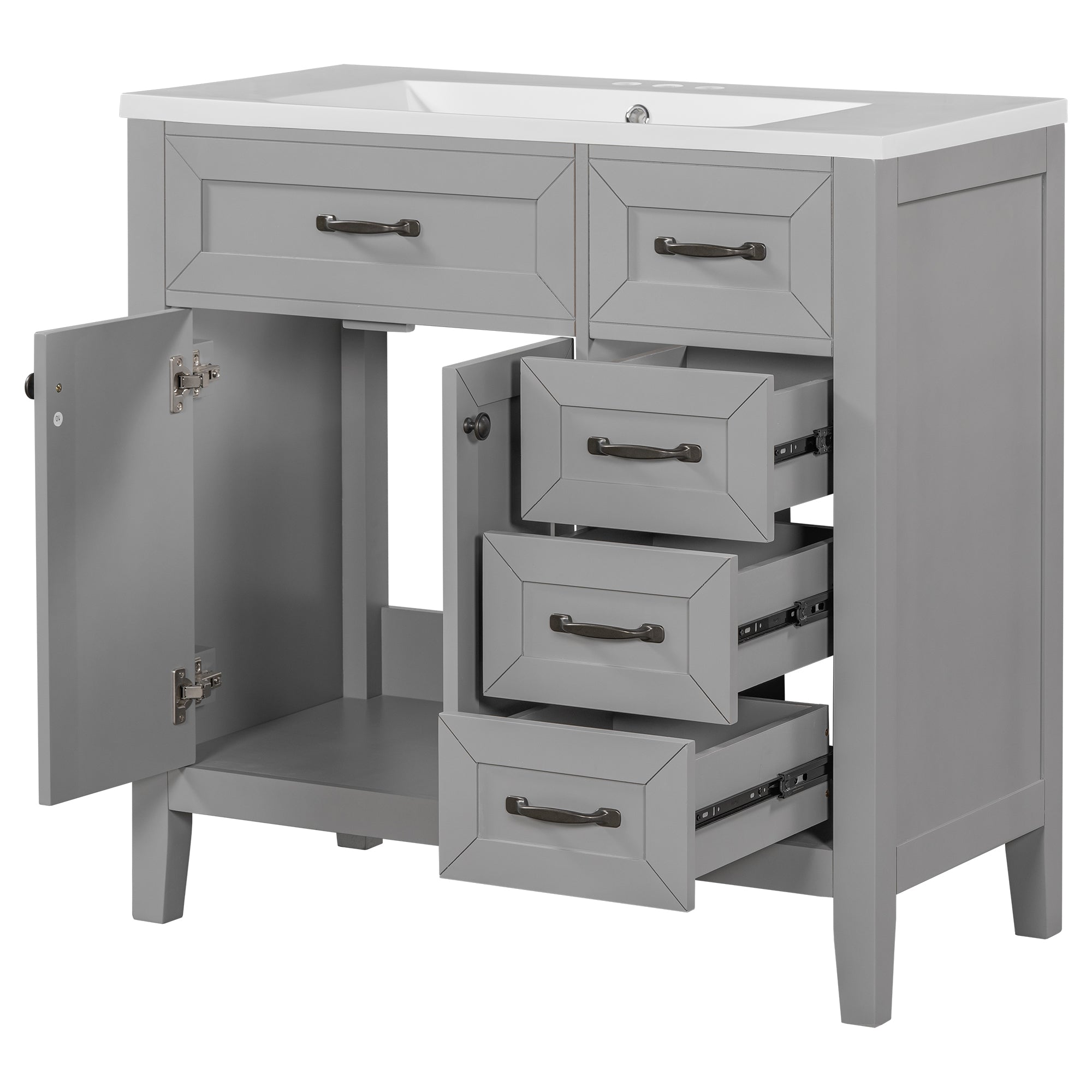 36 in.W MDF Freestanding Bathroom Vanity Set with Integrated Sink, Drawers and Doors