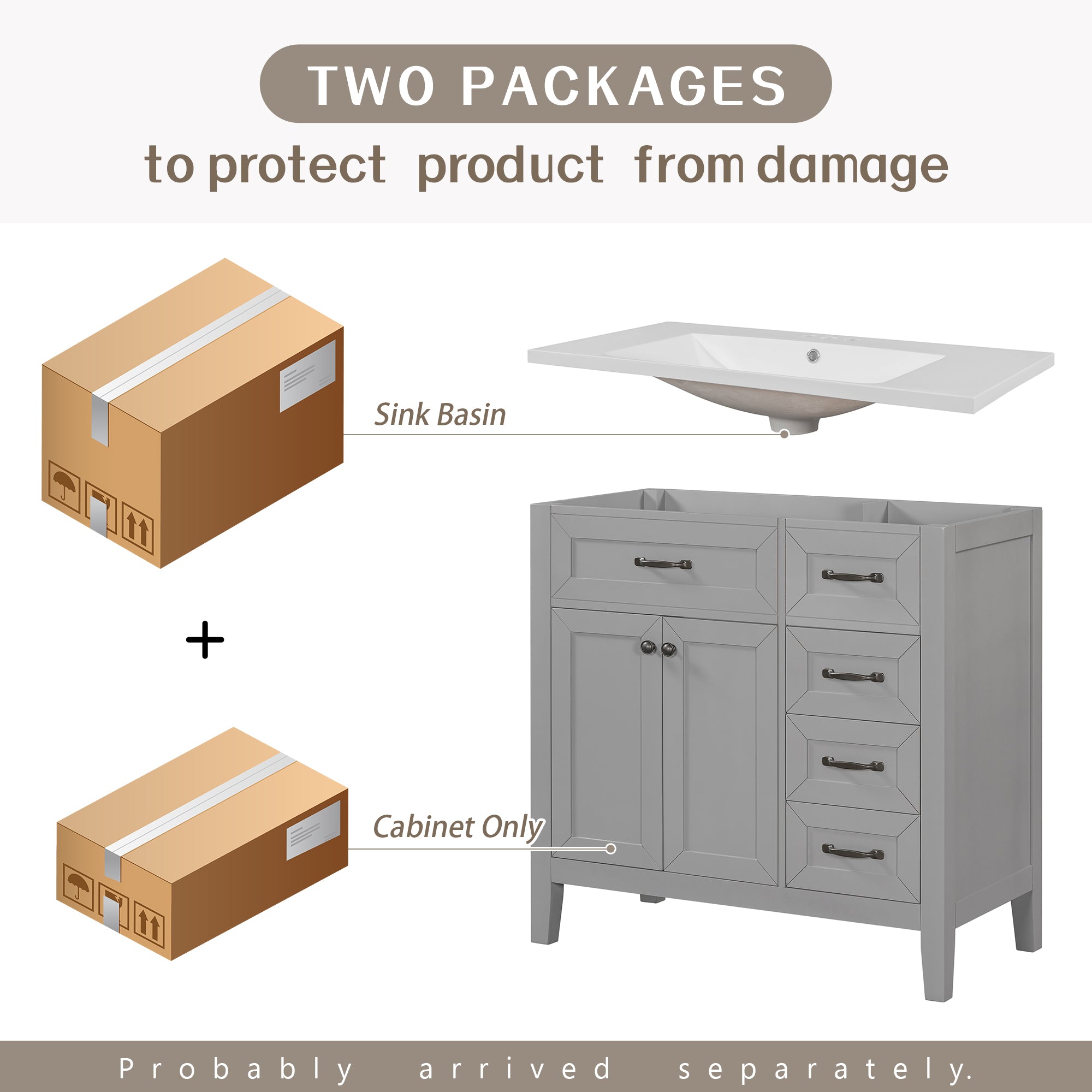 36 in.W MDF Freestanding Bathroom Vanity Set with Integrated Sink, Drawers and Doors