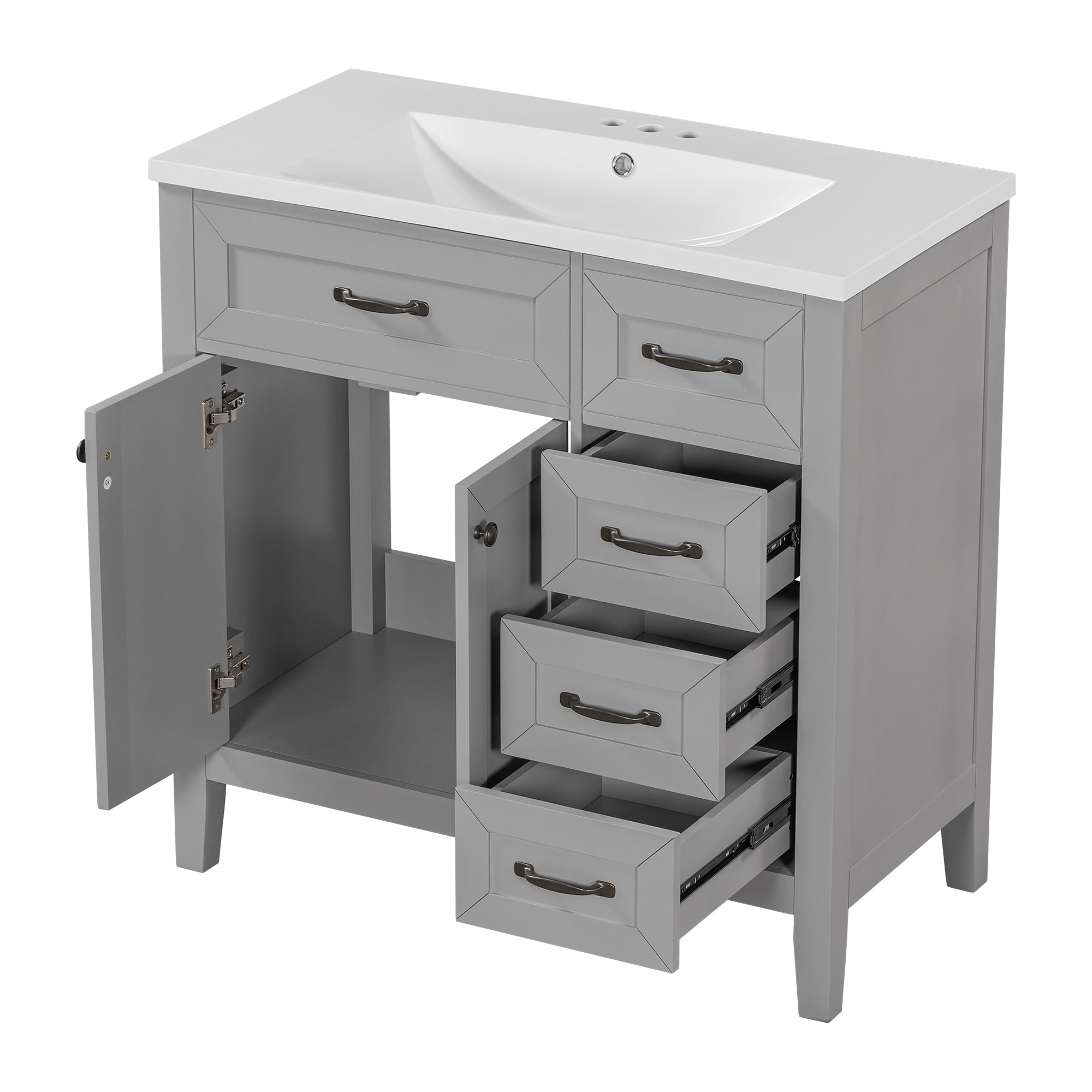 36 in.W MDF Freestanding Bathroom Vanity Set with Integrated Sink, Drawers and Doors