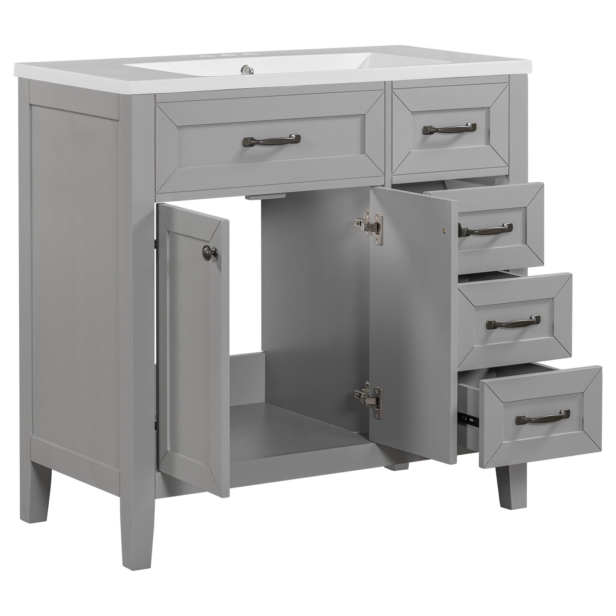 36 in.W MDF Freestanding Bathroom Vanity Set with Integrated Sink, Drawers and Doors