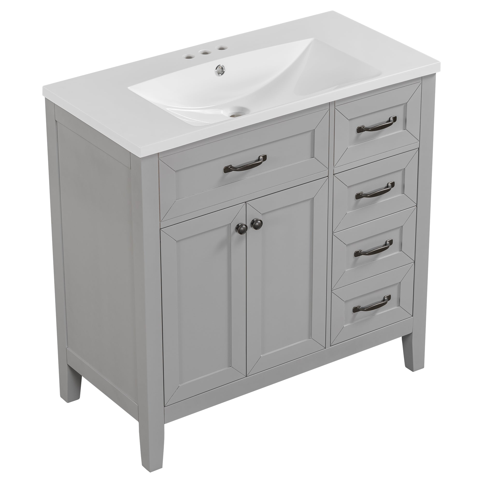 36 in.W MDF Freestanding Bathroom Vanity Set with Integrated Sink, Drawers and Doors