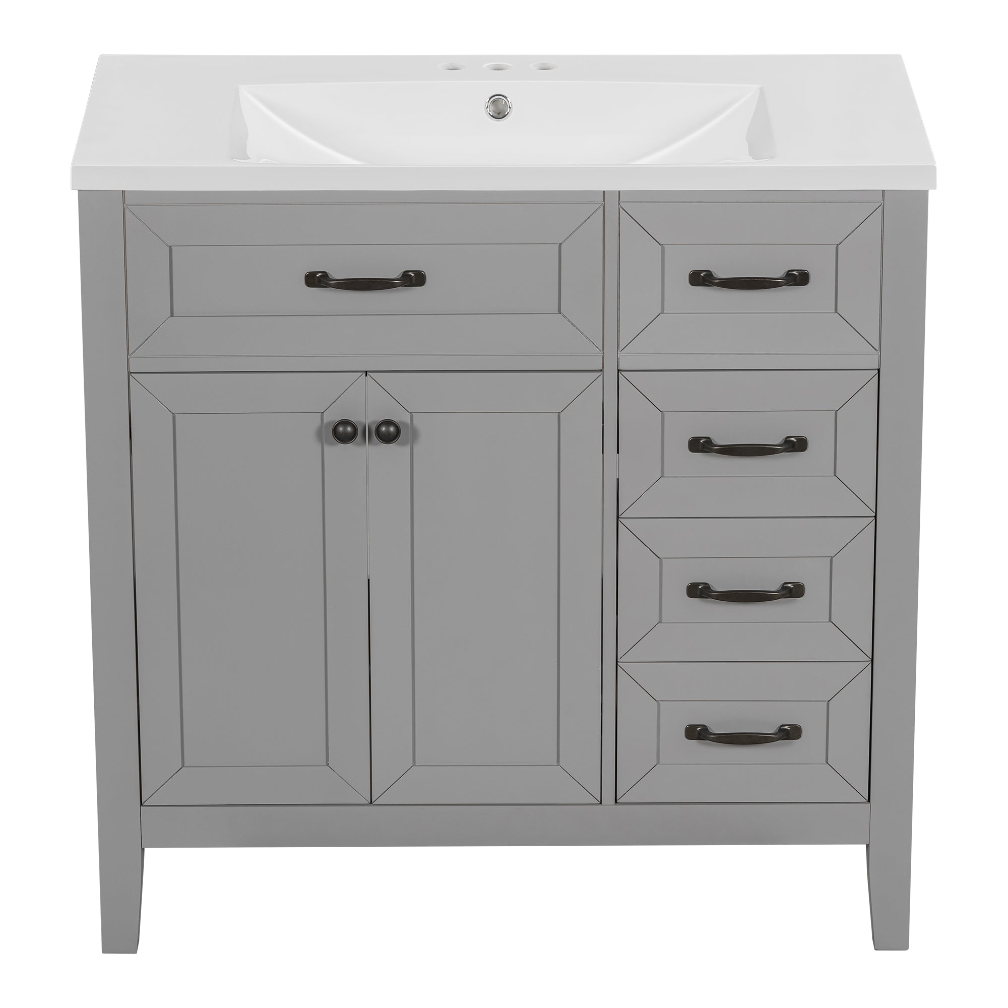 36 in.W MDF Freestanding Bathroom Vanity Set with Integrated Sink, Drawers and Doors