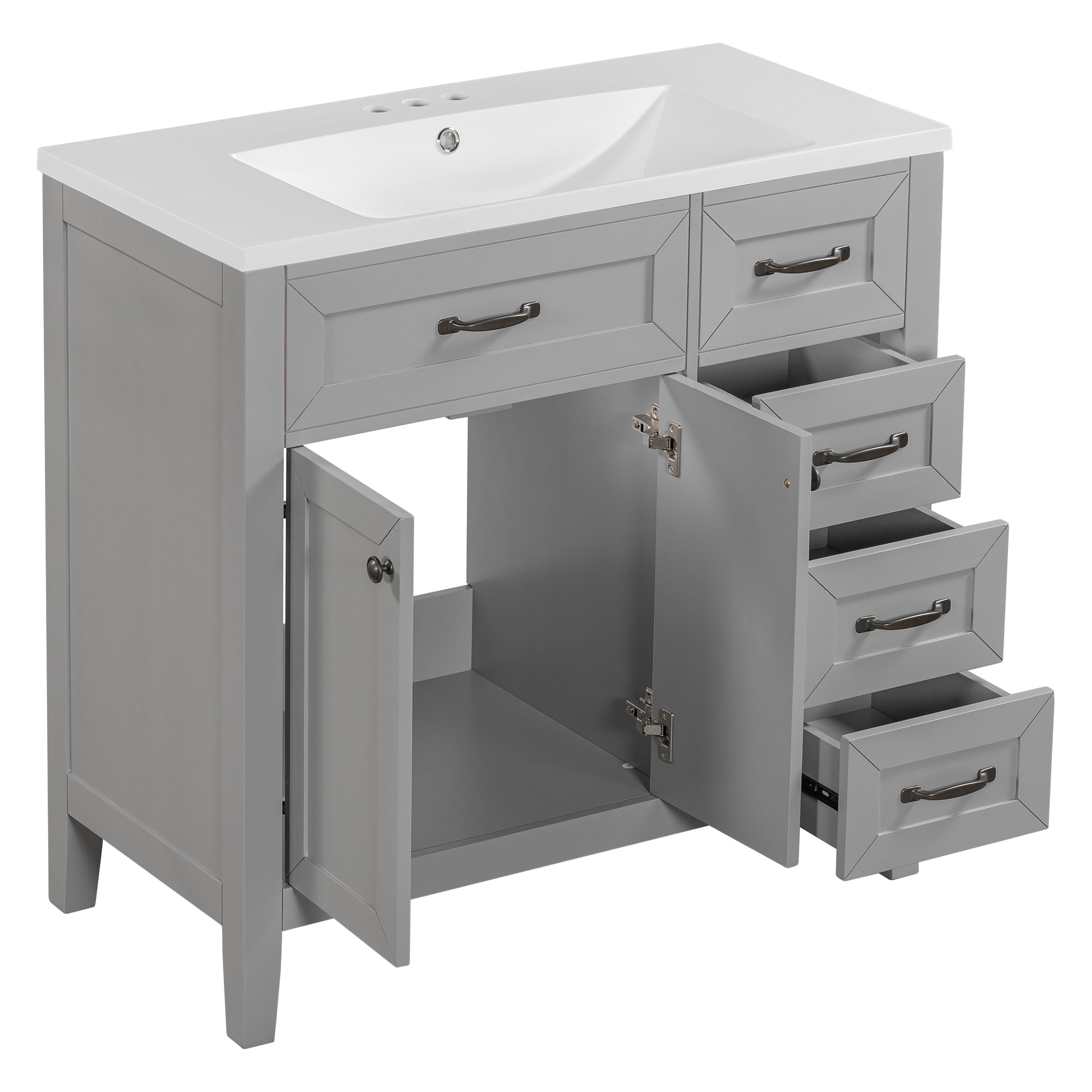 36 in.W MDF Freestanding Bathroom Vanity Set with Integrated Sink, Drawers and Doors