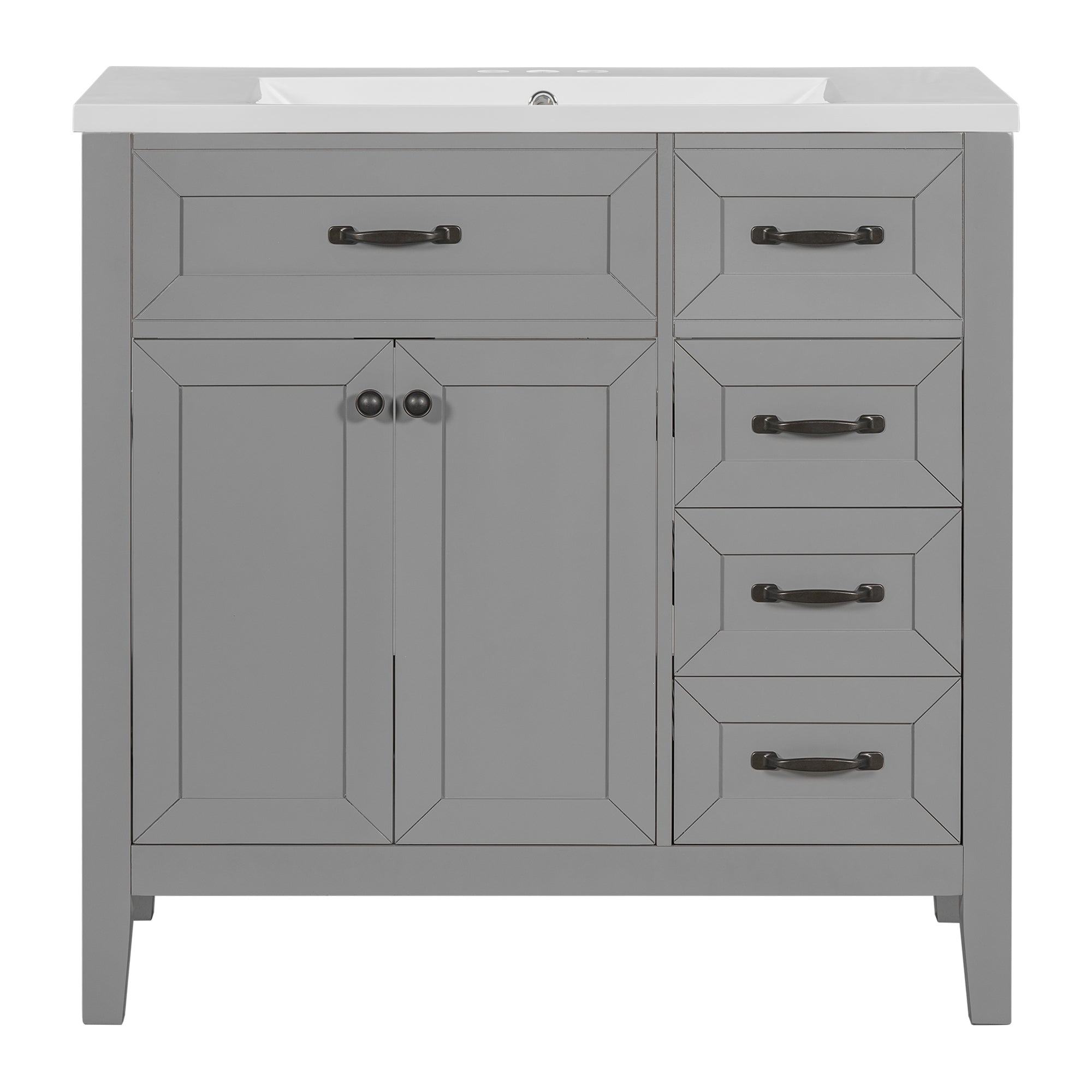36 in.W MDF Freestanding Bathroom Vanity Set with Integrated Sink, Drawers and Doors
