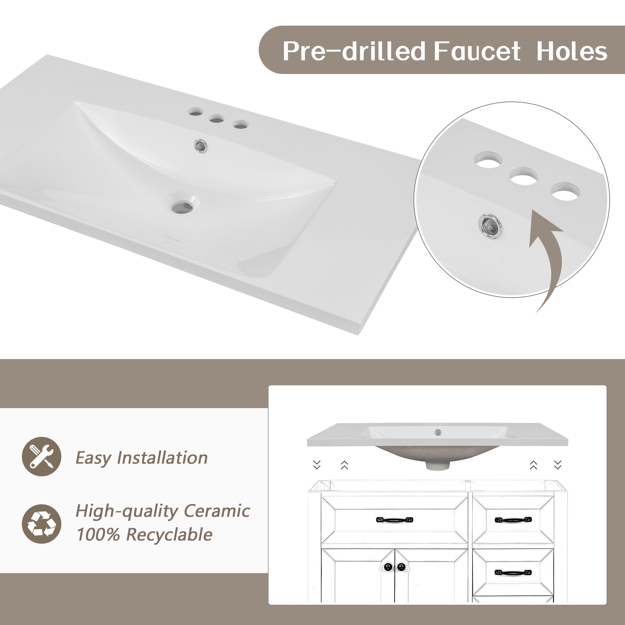 36 in.W MDF Freestanding Bathroom Vanity Set with Integrated Sink, Drawers and Doors