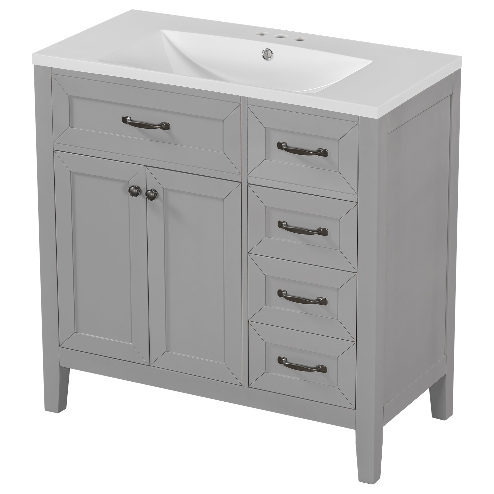 36 in.W MDF Freestanding Bathroom Vanity Set with Integrated Sink, Drawers and Doors