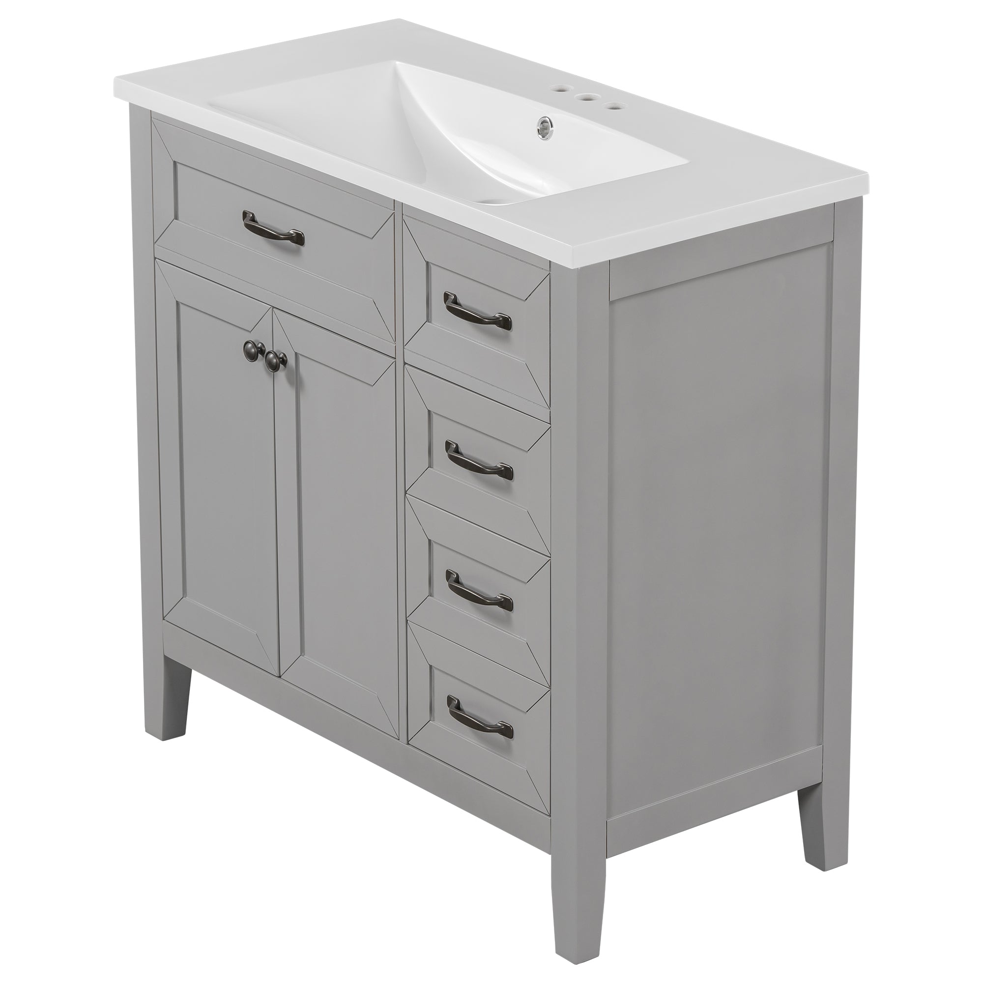 36 in.W MDF Freestanding Bathroom Vanity Set with Integrated Sink, Drawers and Doors