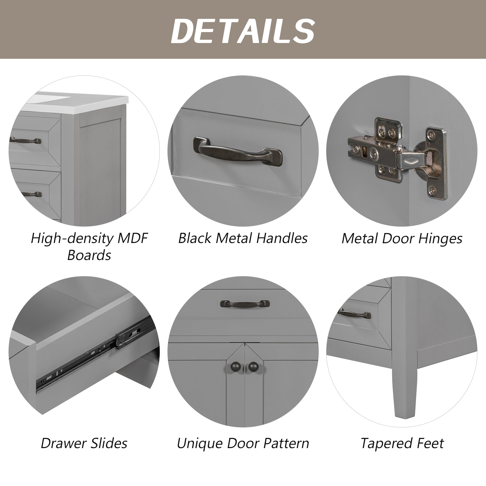 36 in.W MDF Freestanding Bathroom Vanity Set with Integrated Sink, Drawers and Doors