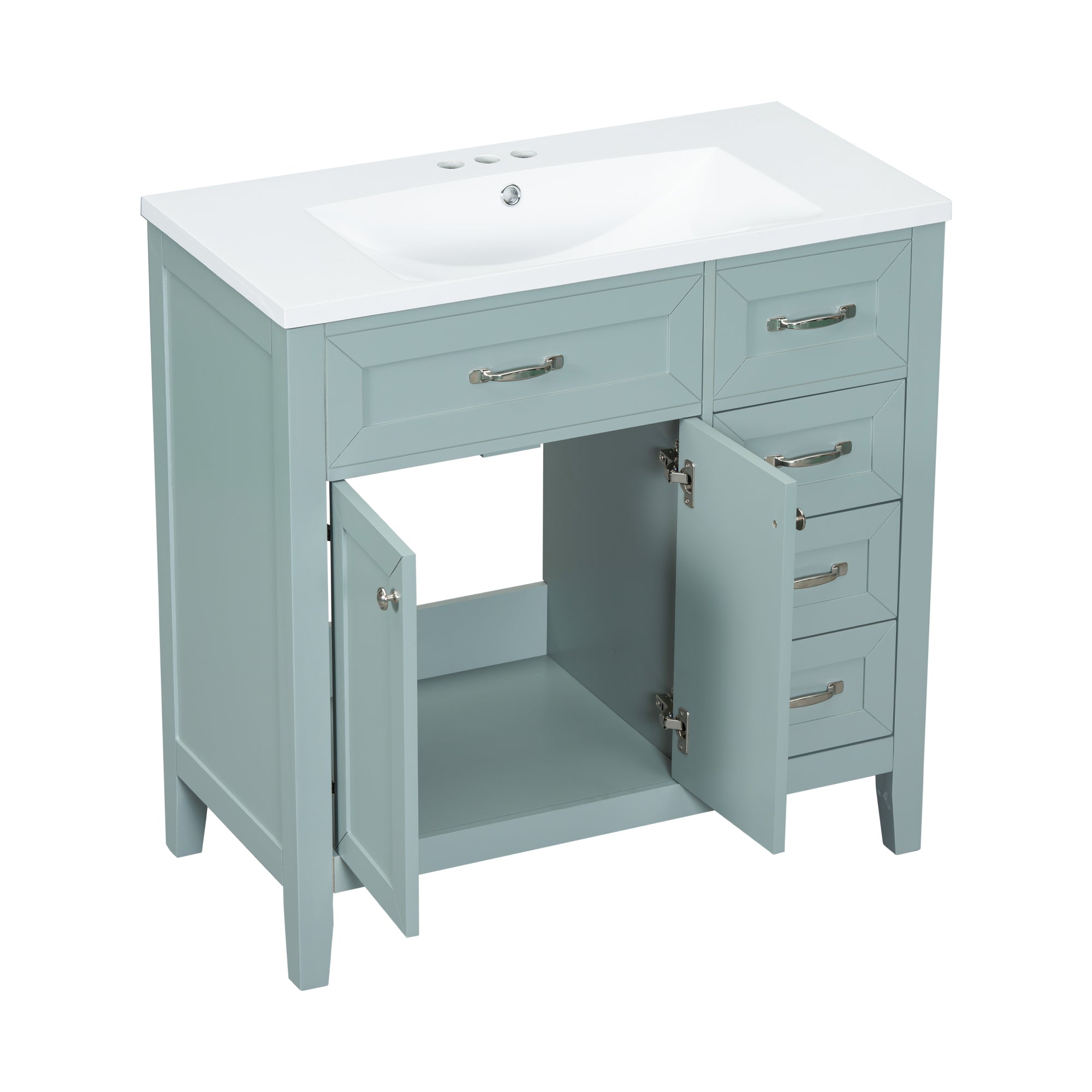 36 in.W MDF Freestanding Bathroom Vanity Set with Integrated Sink, Drawers and Doors