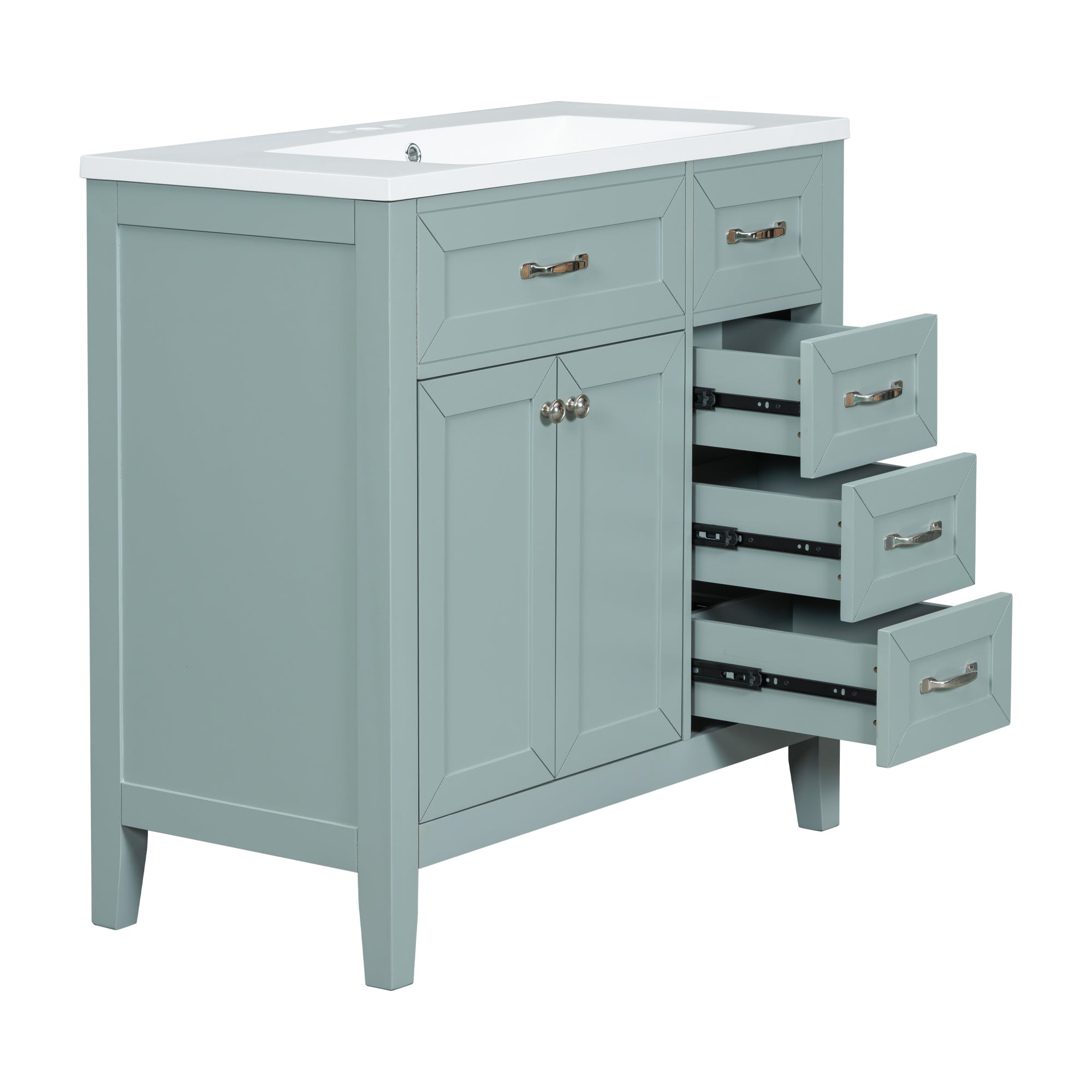 36 in.W MDF Freestanding Bathroom Vanity Set with Integrated Sink, Drawers and Doors