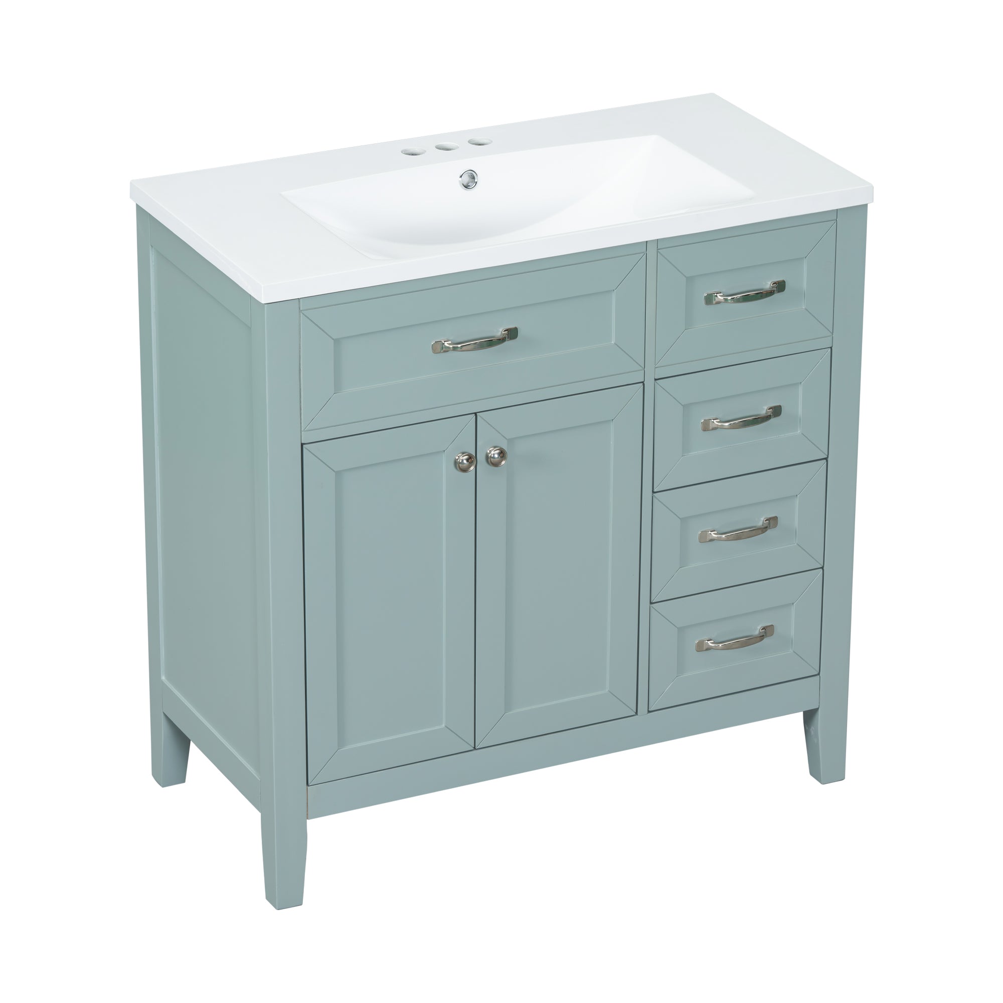 36 in.W MDF Freestanding Bathroom Vanity Set with Integrated Sink, Drawers and Doors