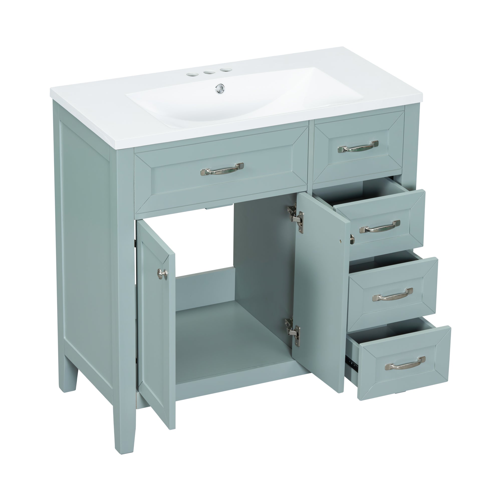 36 in.W MDF Freestanding Bathroom Vanity Set with Integrated Sink, Drawers and Doors