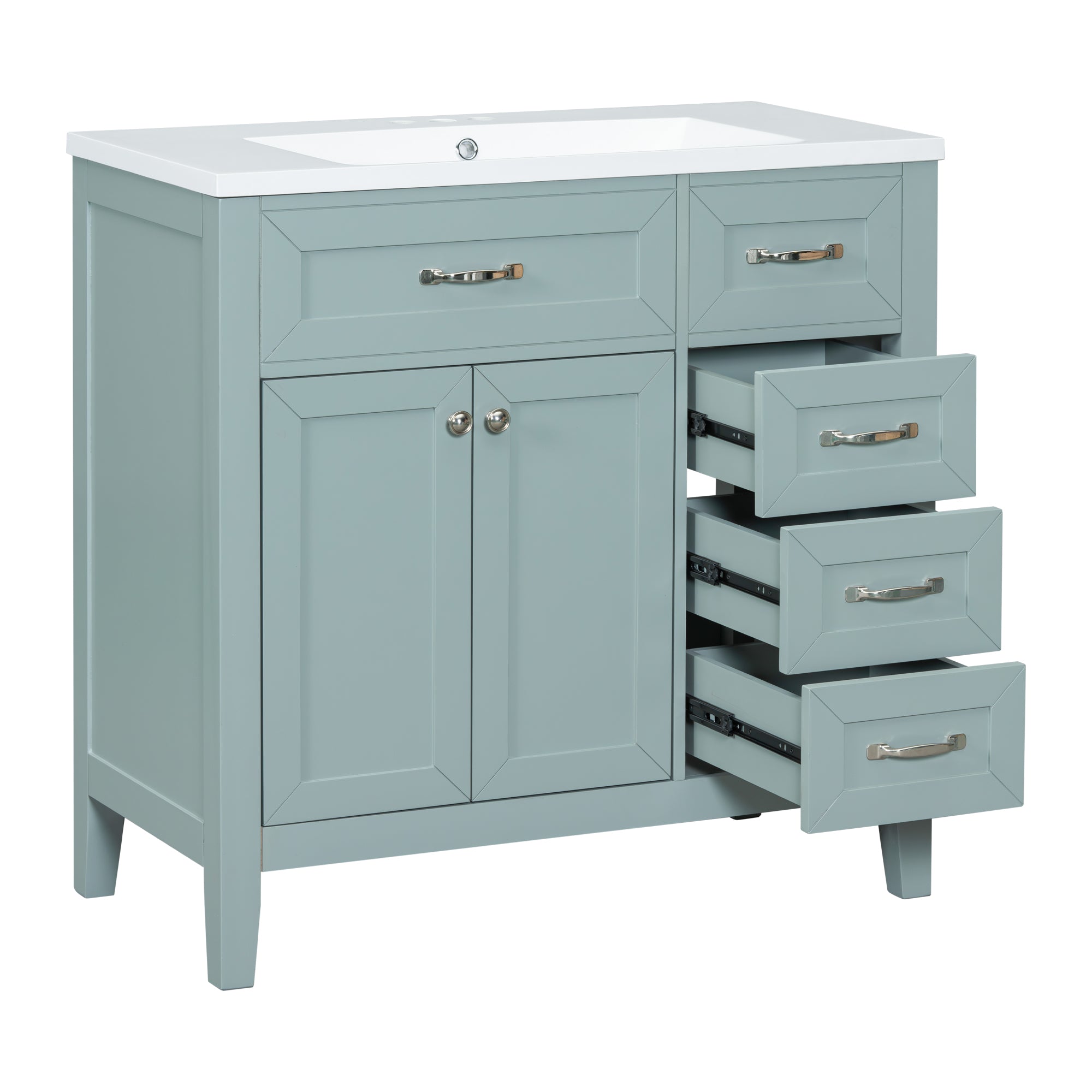 36 in.W MDF Freestanding Bathroom Vanity Set with Integrated Sink, Drawers and Doors