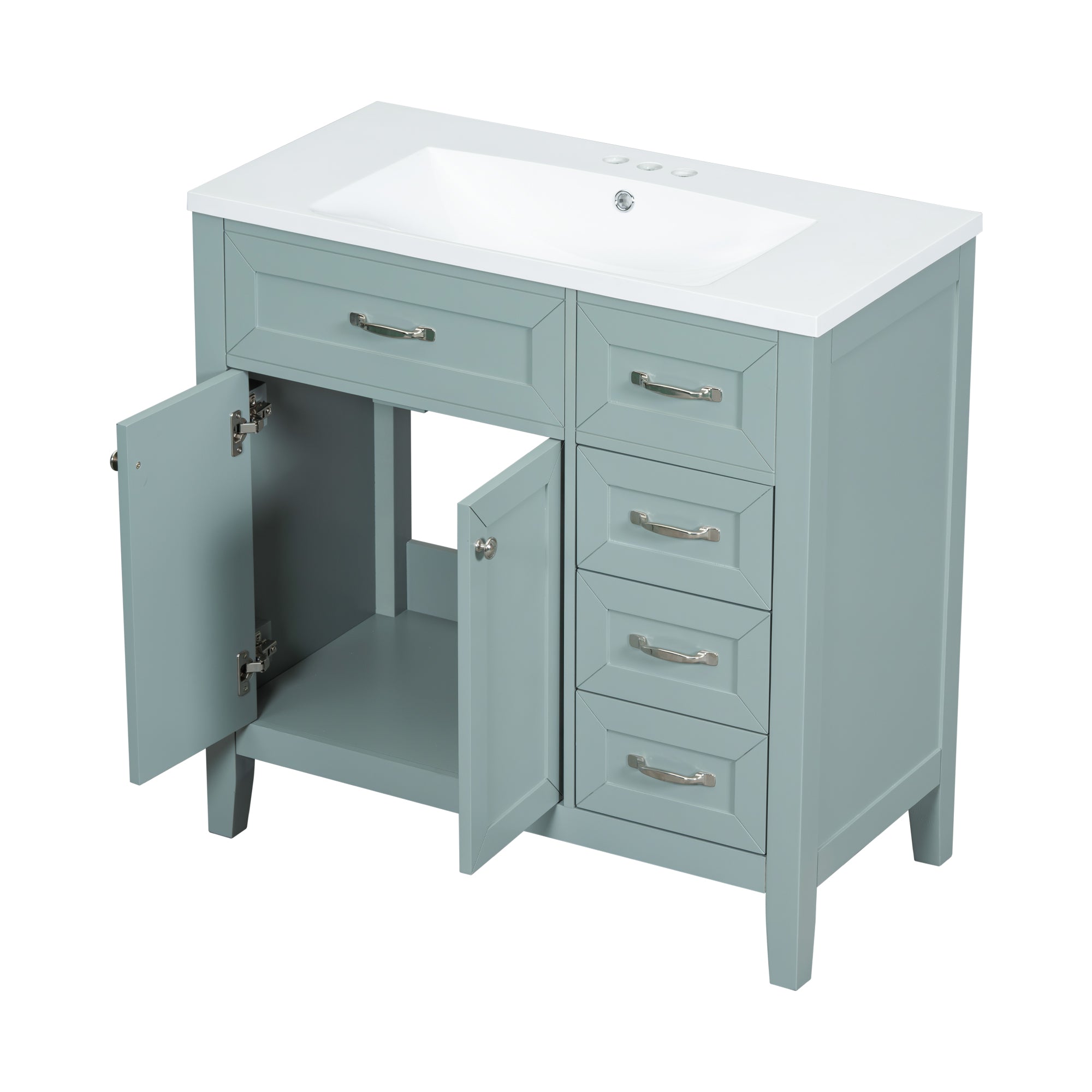 36 in.W MDF Freestanding Bathroom Vanity Set with Integrated Sink, Drawers and Doors
