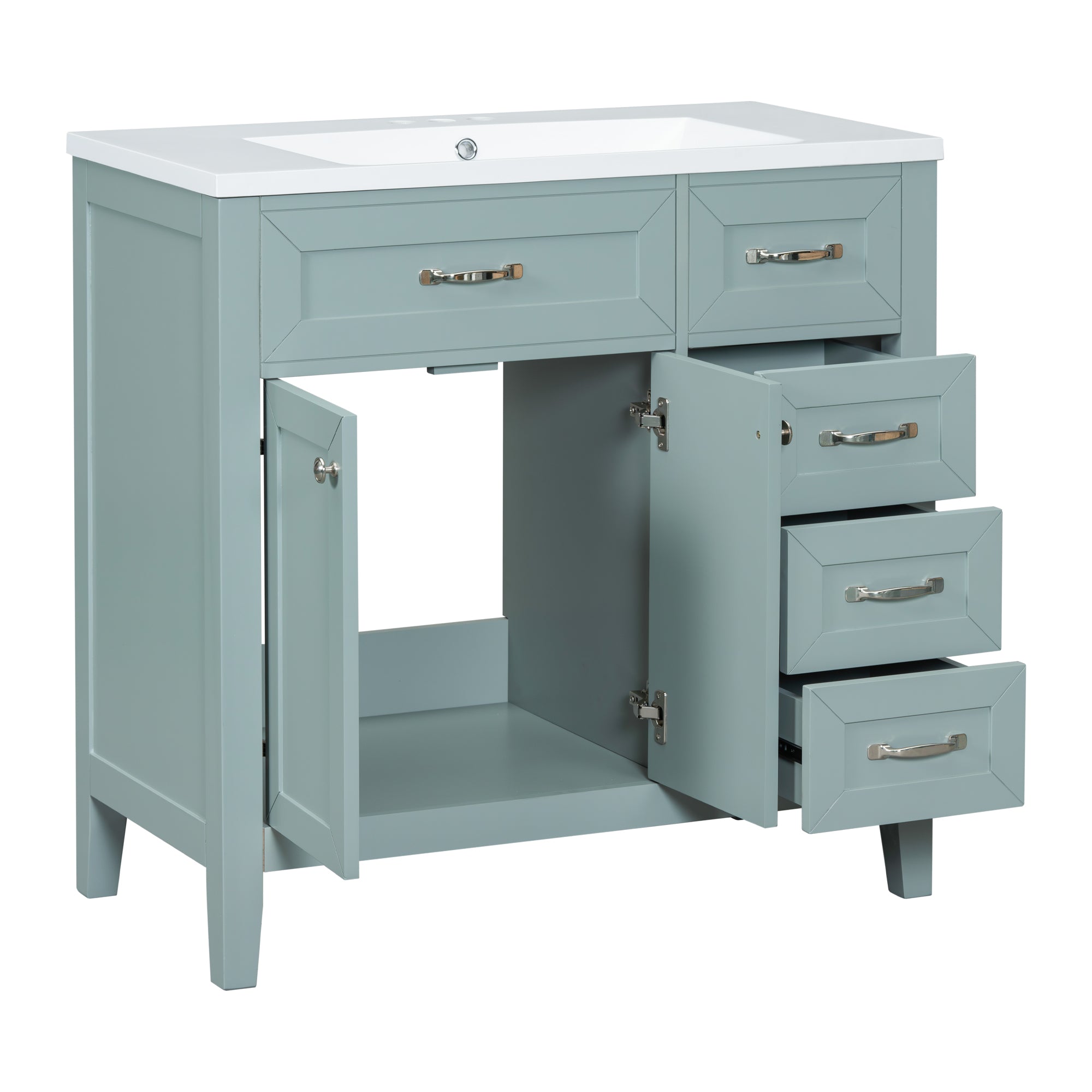 36 in.W MDF Freestanding Bathroom Vanity Set with Integrated Sink, Drawers and Doors