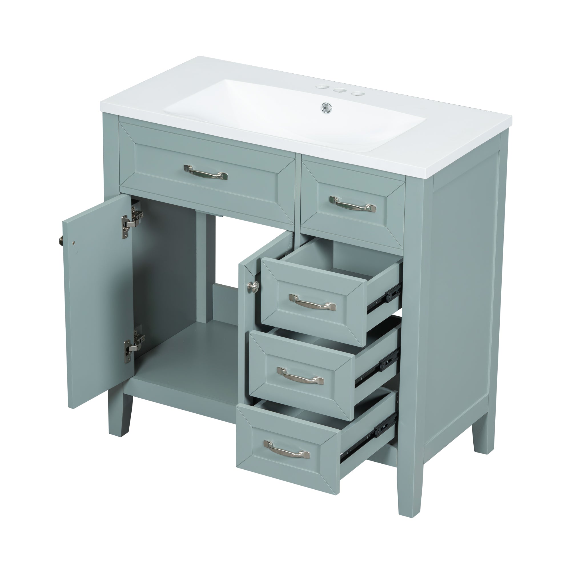 36 in.W MDF Freestanding Bathroom Vanity Set with Integrated Sink, Drawers and Doors