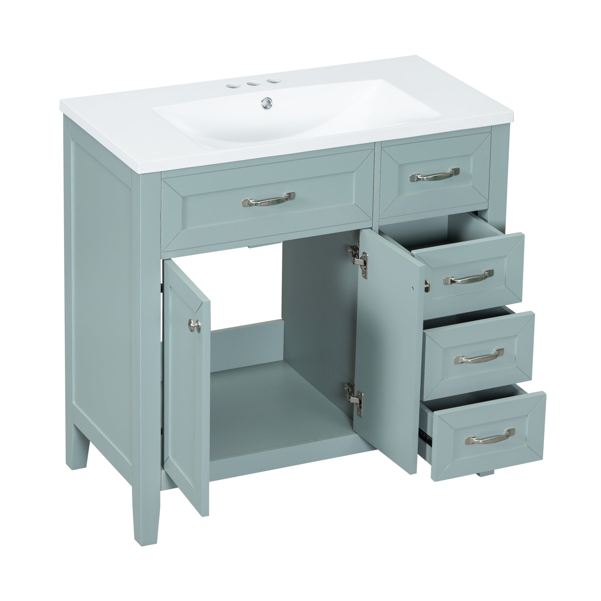 36 in.W MDF Freestanding Bathroom Vanity Set with Integrated Sink, Drawers and Doors