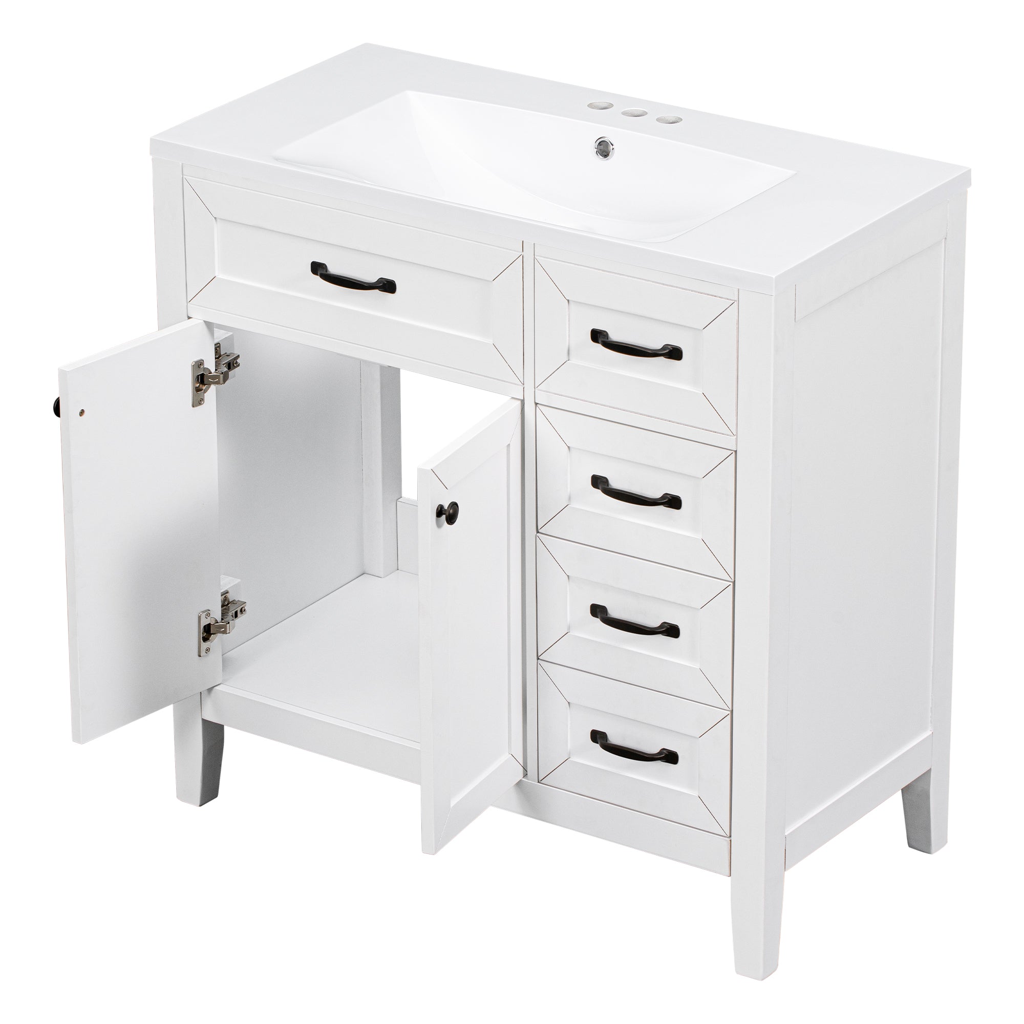 36 in.W MDF Freestanding Bathroom Vanity Set with Integrated Sink, Drawers and Doors