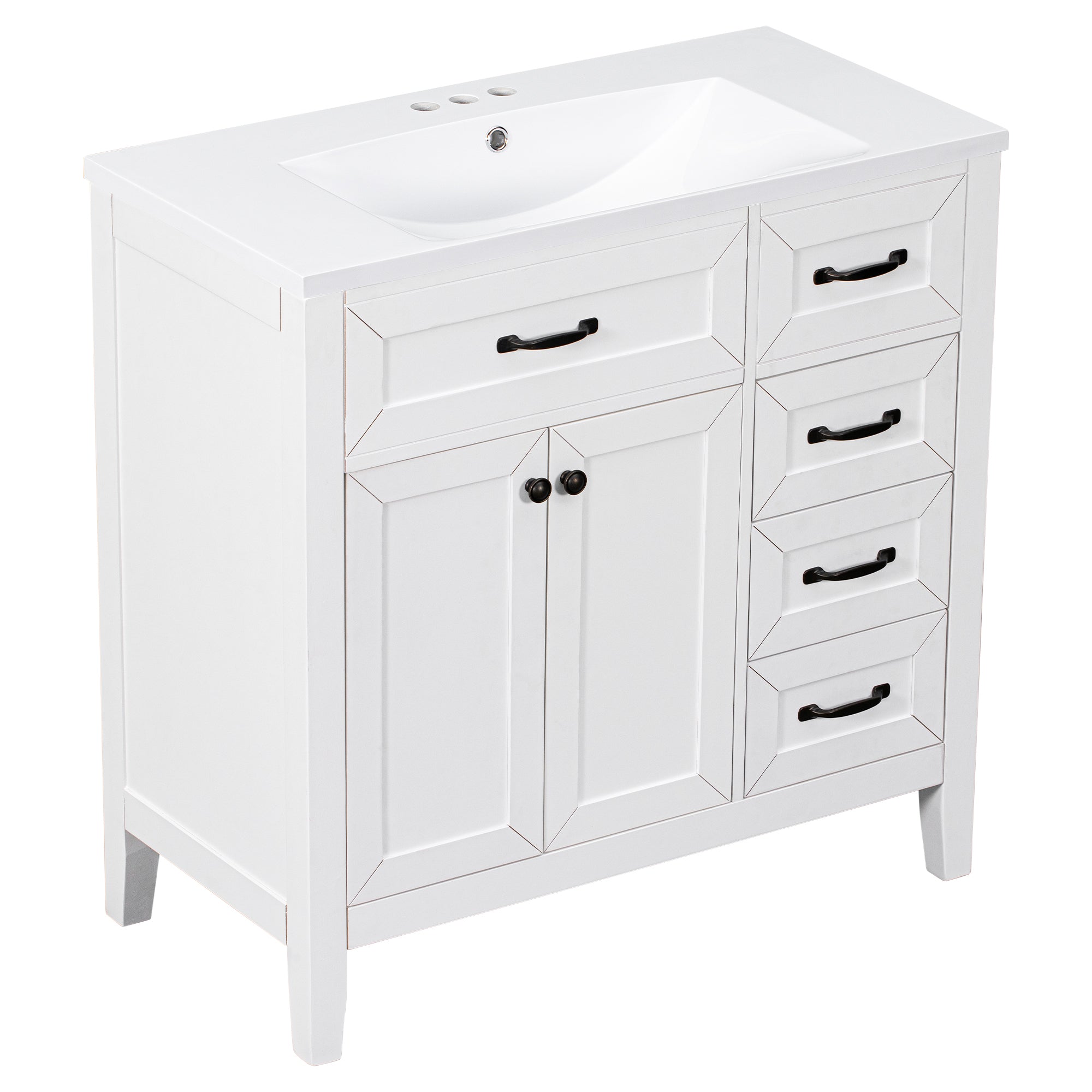 36 in.W MDF Freestanding Bathroom Vanity Set with Integrated Sink, Drawers and Doors