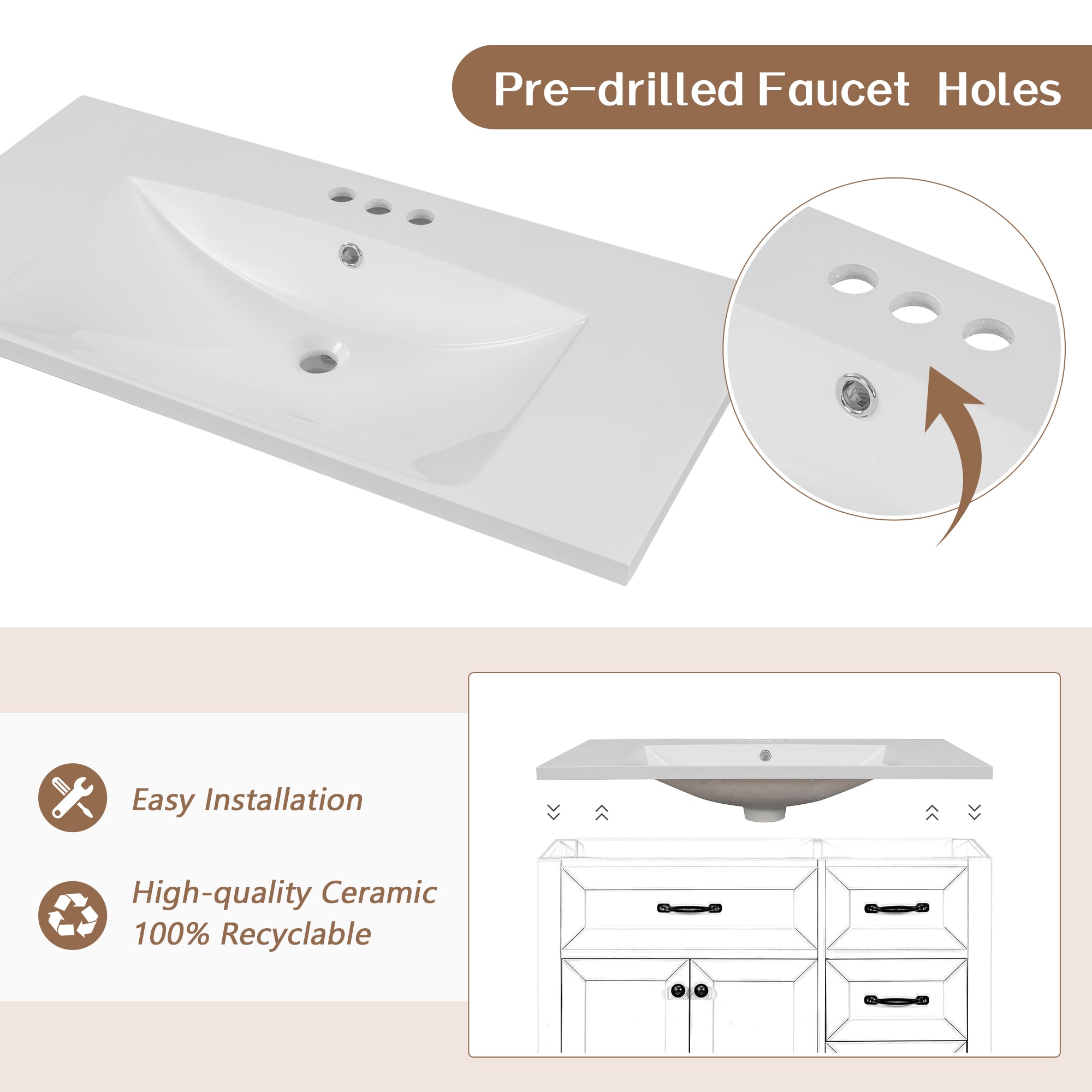 36 in.W MDF Freestanding Bathroom Vanity Set with Integrated Sink, Drawers and Doors