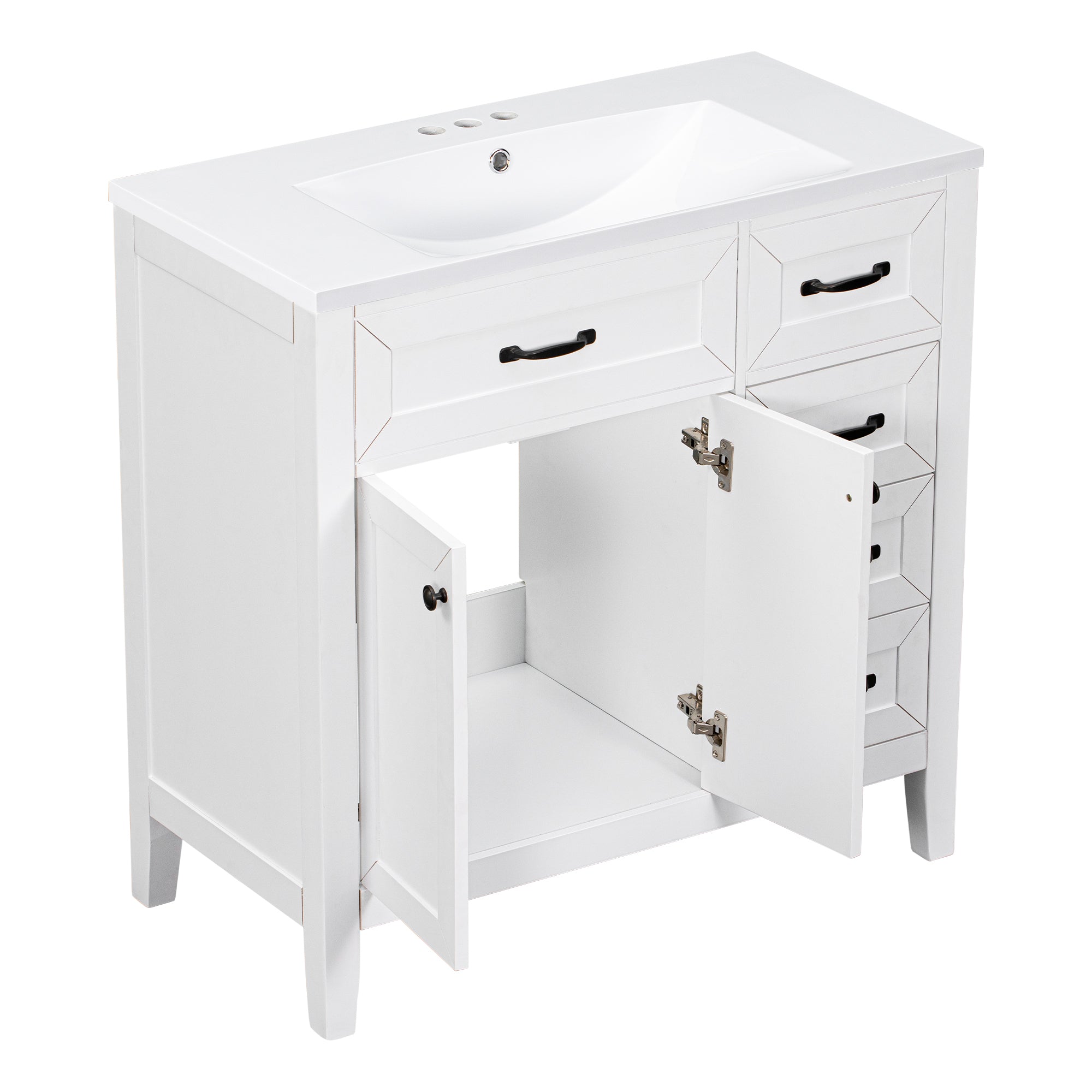 36 in.W MDF Freestanding Bathroom Vanity Set with Integrated Sink, Drawers and Doors