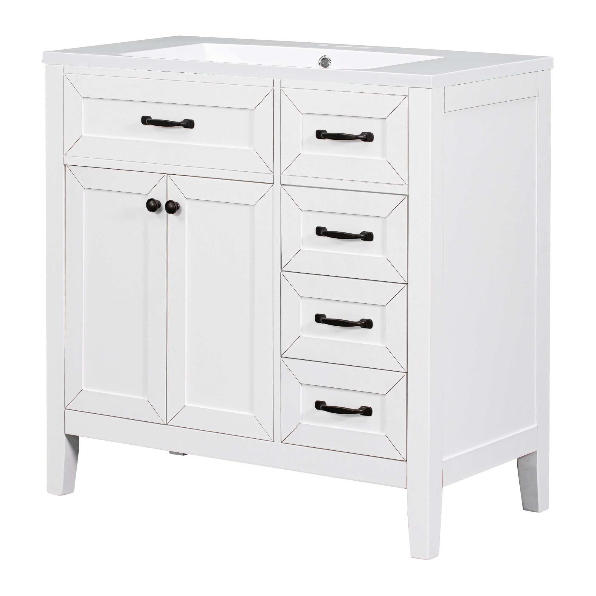 36 in.W MDF Freestanding Bathroom Vanity Set with Integrated Sink, Drawers and Doors