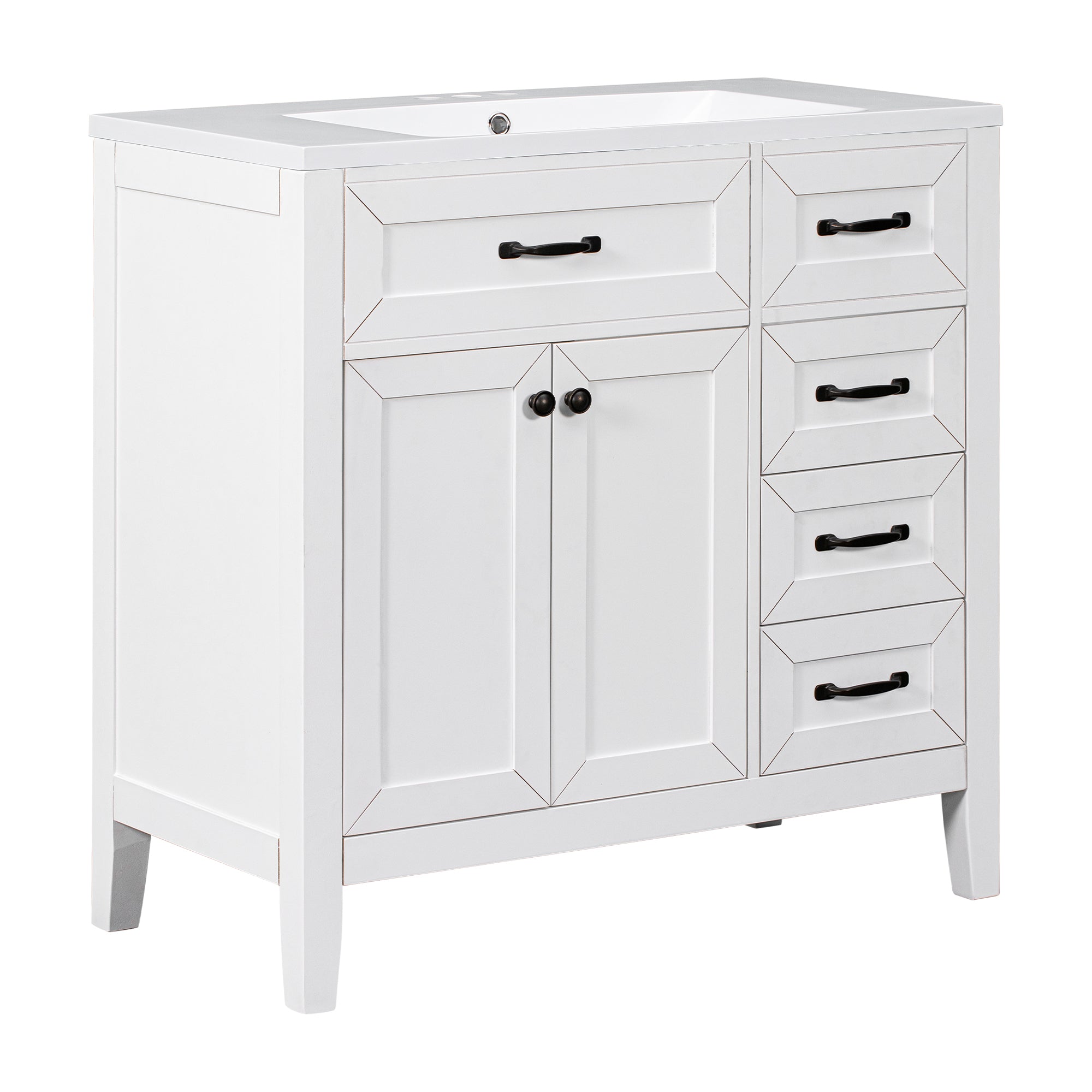36 in.W MDF Freestanding Bathroom Vanity Set with Integrated Sink, Drawers and Doors