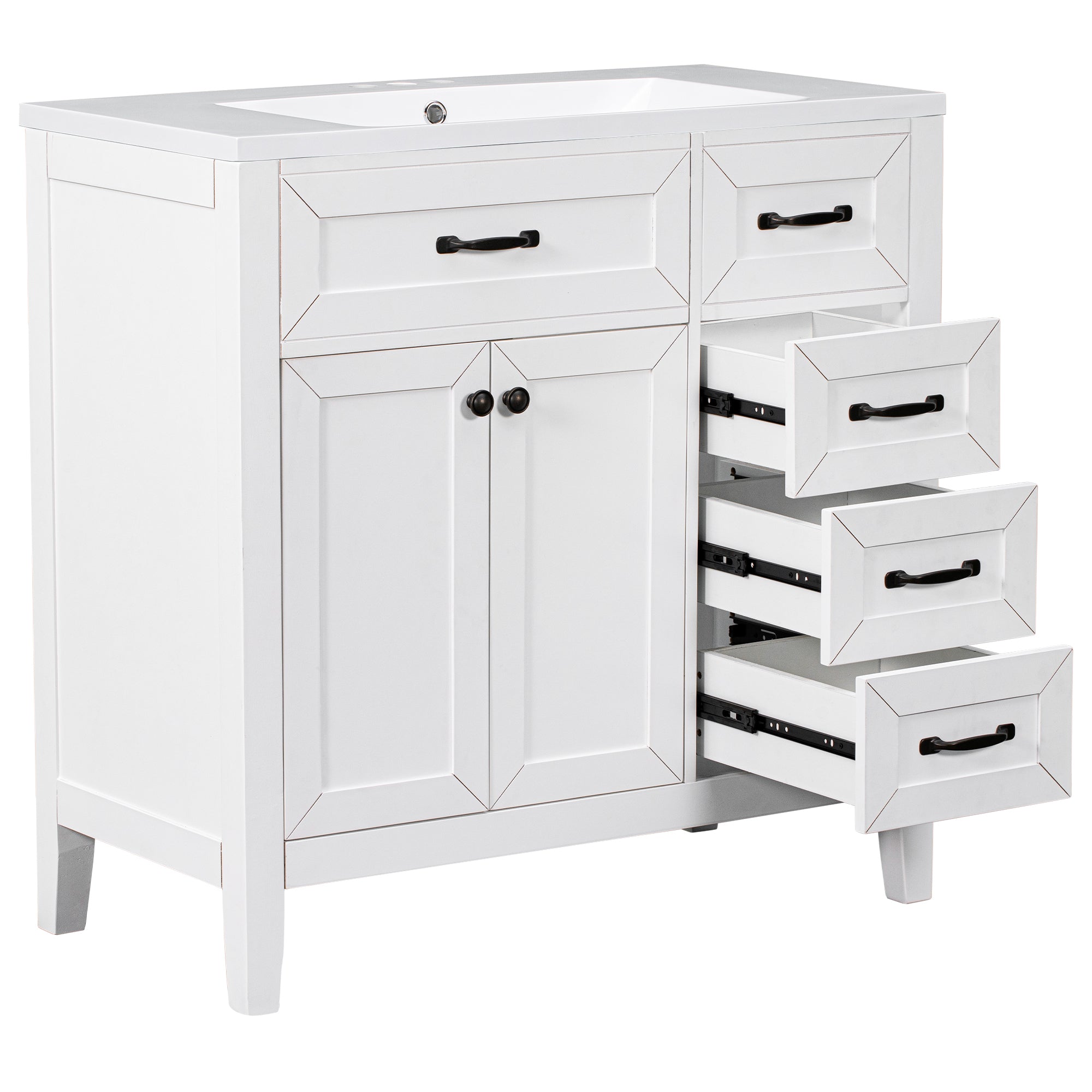 36 in.W MDF Freestanding Bathroom Vanity Set with Integrated Sink, Drawers and Doors