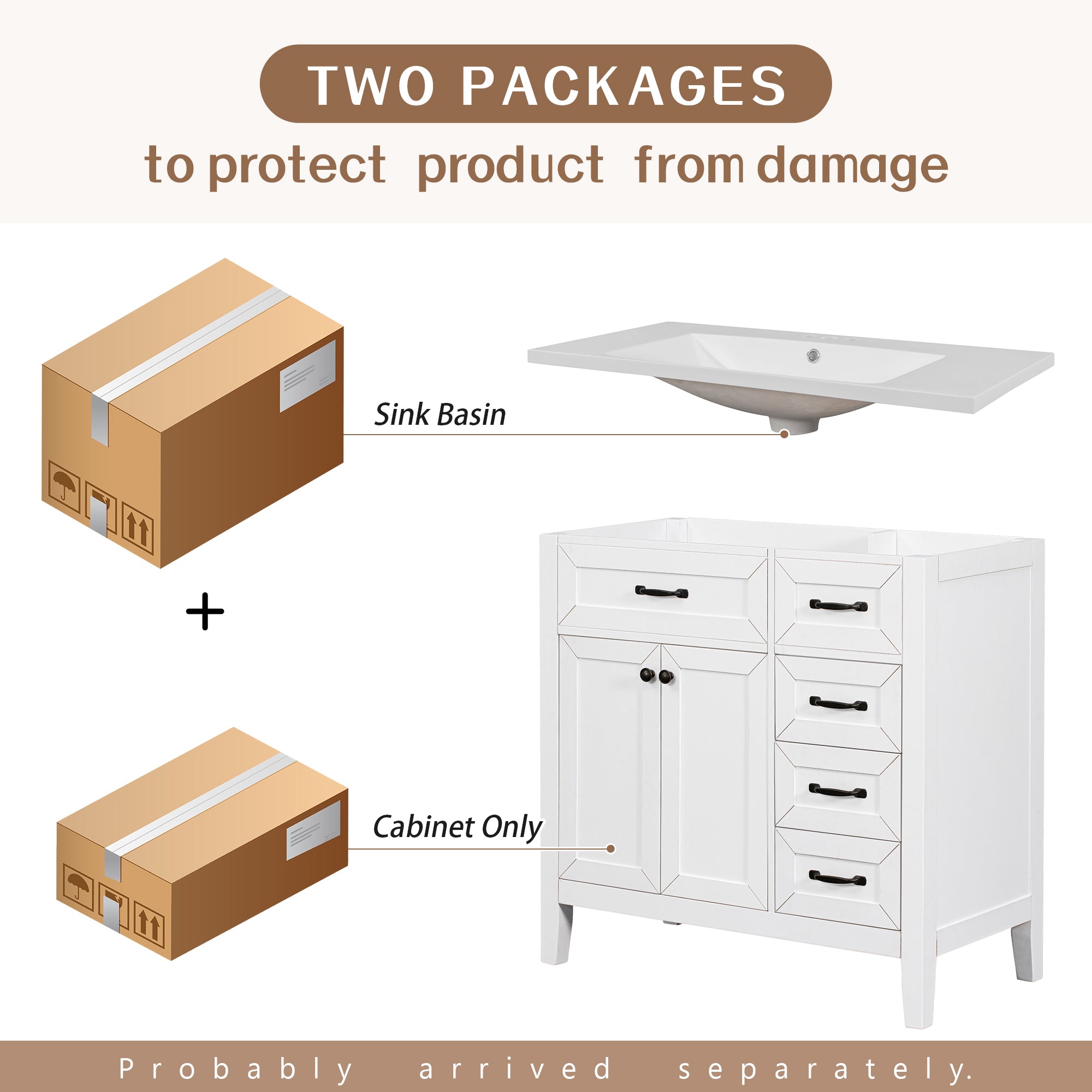 36 in.W MDF Freestanding Bathroom Vanity Set with Integrated Sink, Drawers and Doors