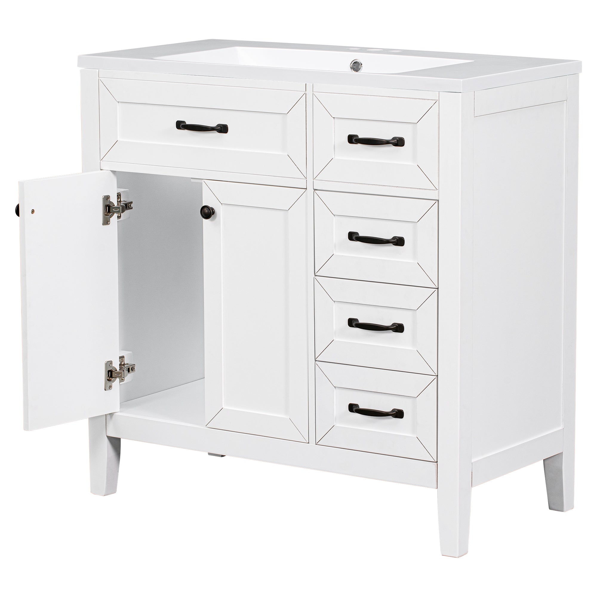 36 in.W MDF Freestanding Bathroom Vanity Set with Integrated Sink, Drawers and Doors