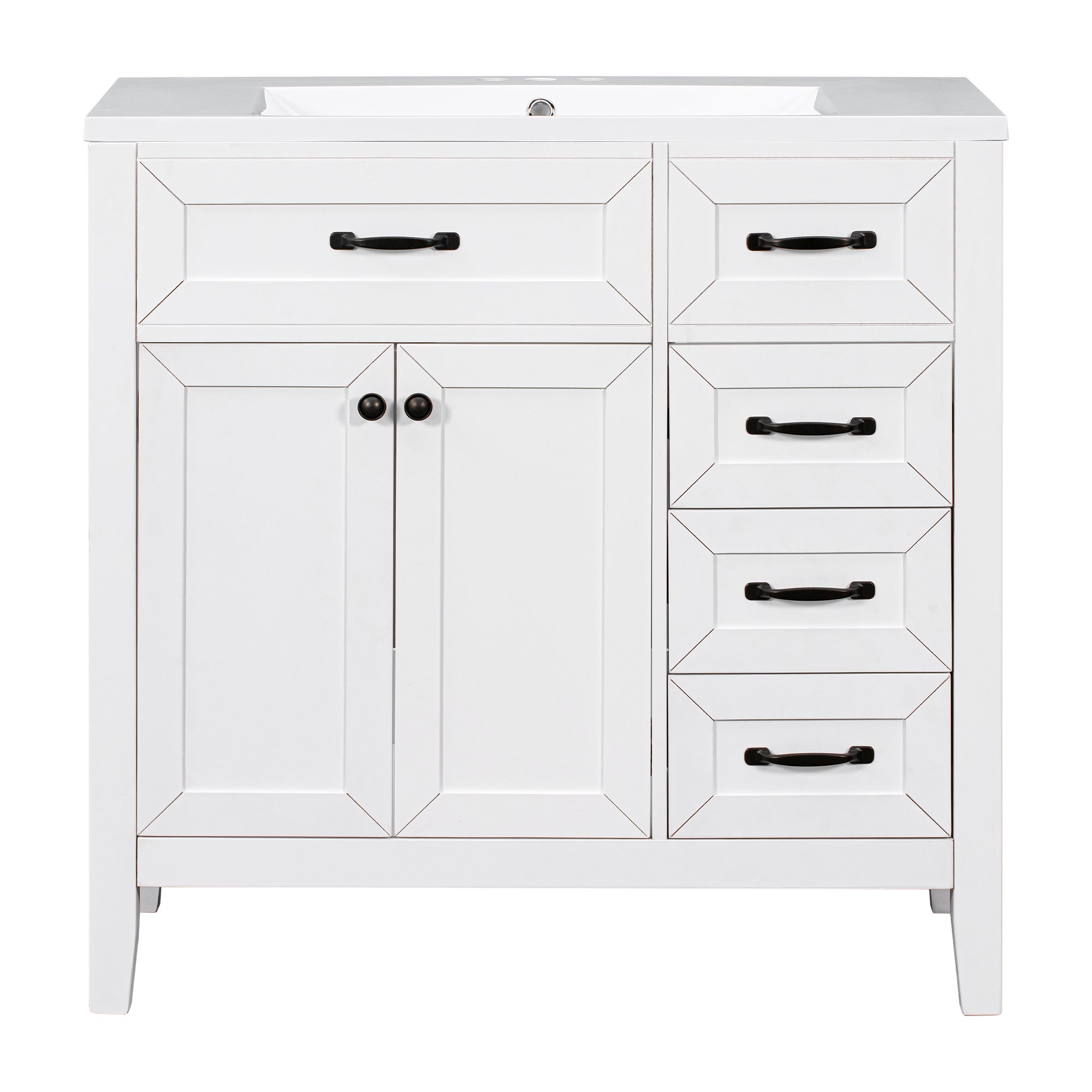 36 in.W MDF Freestanding Bathroom Vanity Set with Integrated Sink, Drawers and Doors