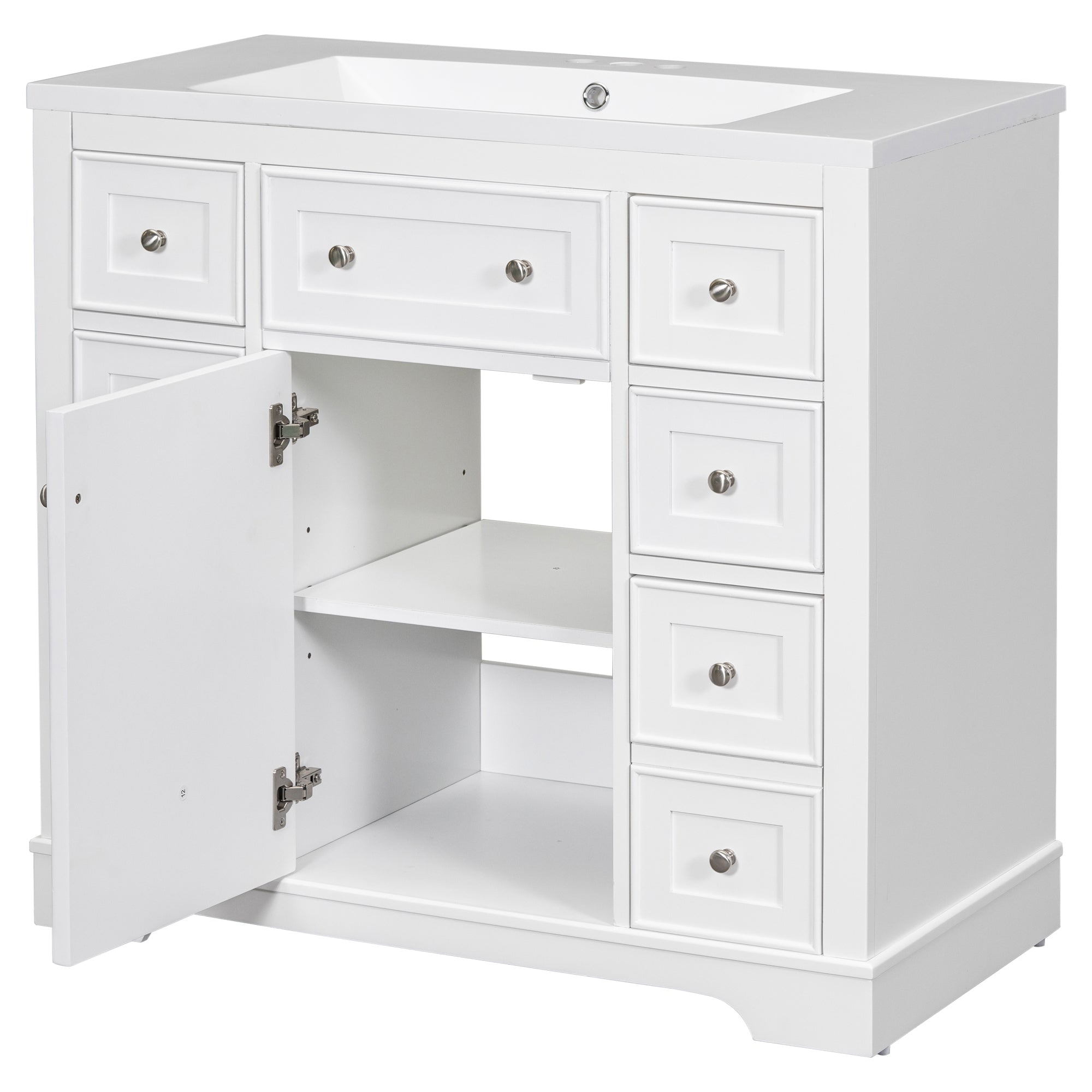30 in. W x 72 in. H Freestanding Bathroom Cabinet in White with Adjustable Shelf and Drawer