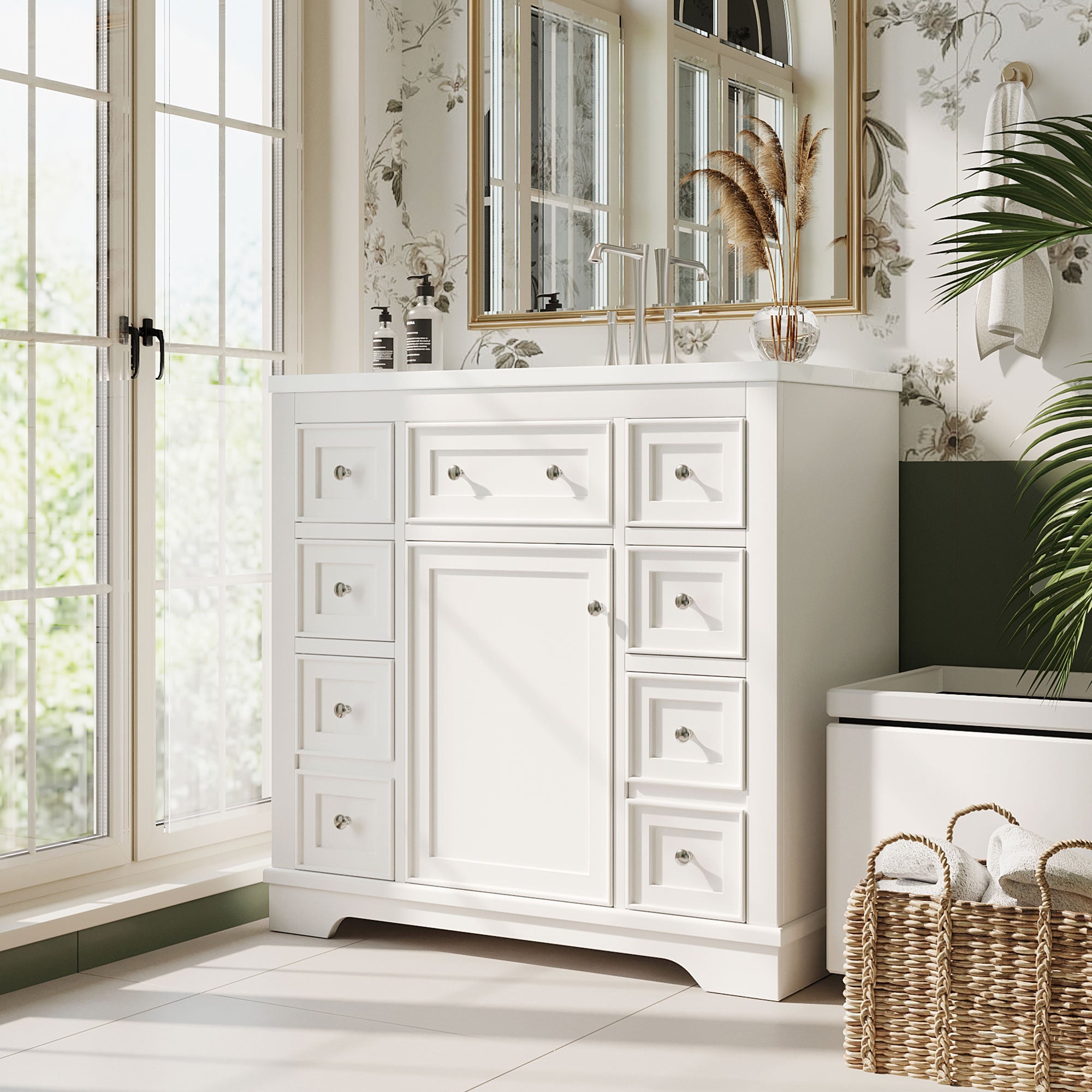 30 in. W x 72 in. H Freestanding Bathroom Cabinet in White with Adjustable Shelf and Drawer