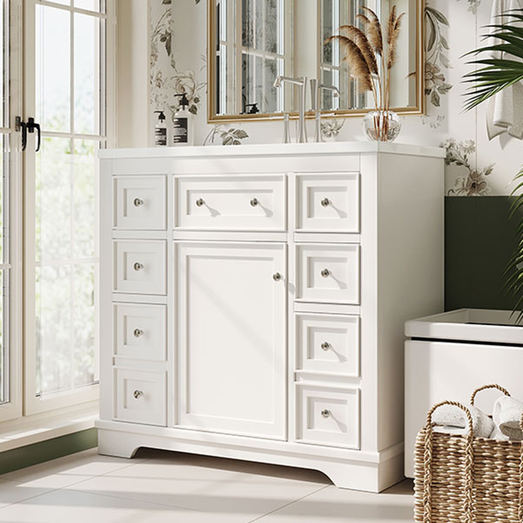 30 in. W x 72 in. H Freestanding Bathroom Cabinet in White with Adjustable Shelf and Drawer