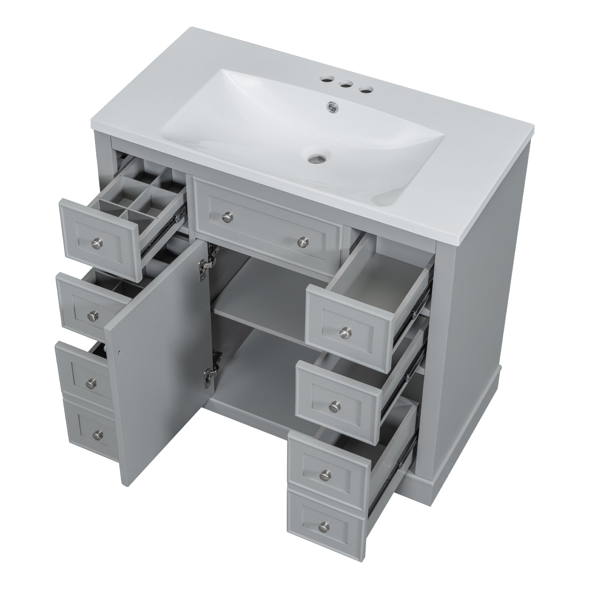 36 Inch Freestanding Bathroom Vanity Set  with Drawers and Ceramic Sink