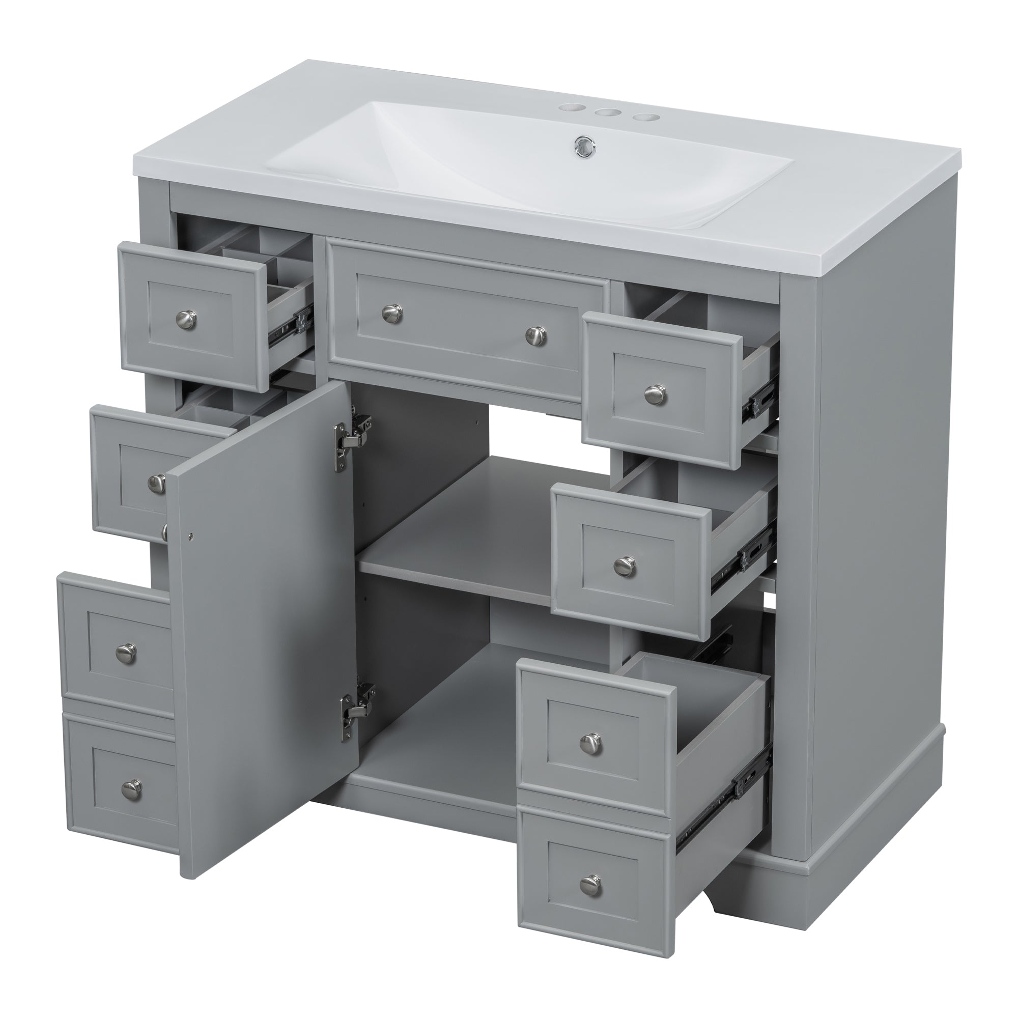 36 Inch Freestanding Bathroom Vanity Set  with Drawers and Ceramic Sink