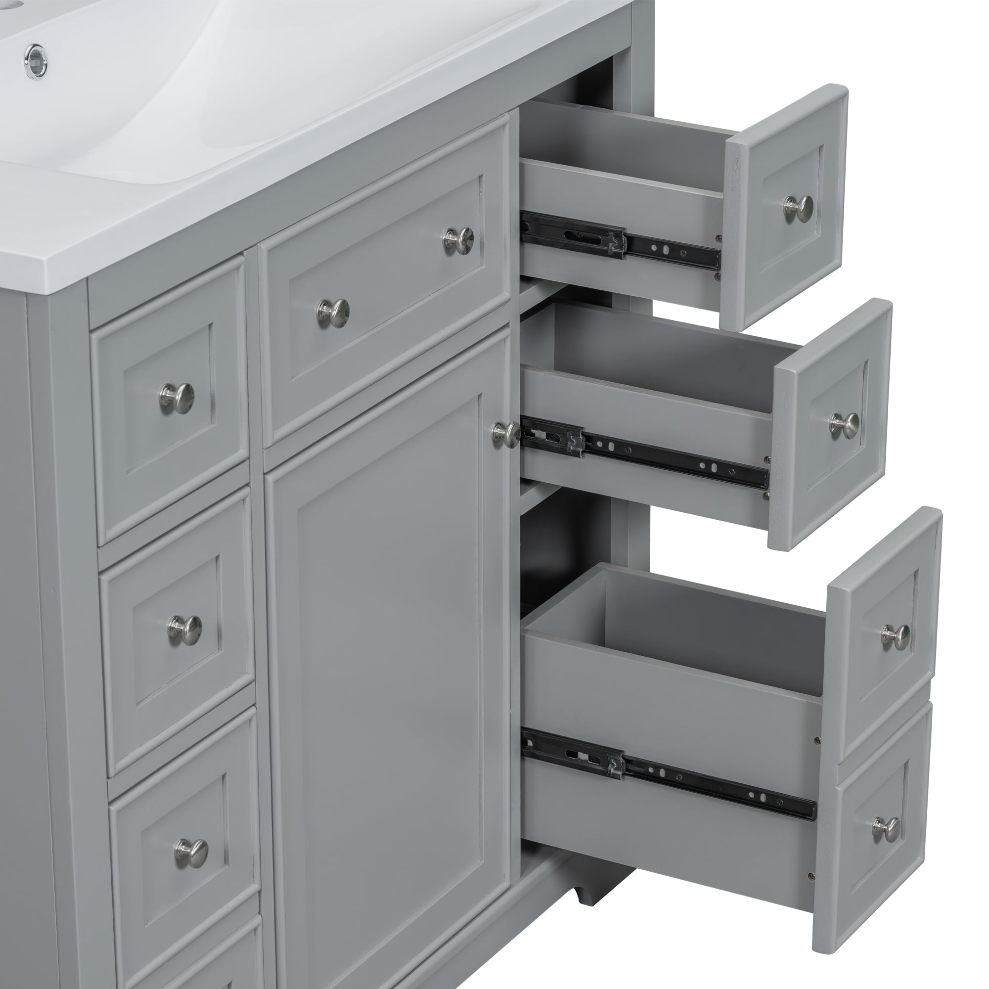 36 Inch Freestanding Bathroom Vanity Set  with Drawers and Ceramic Sink