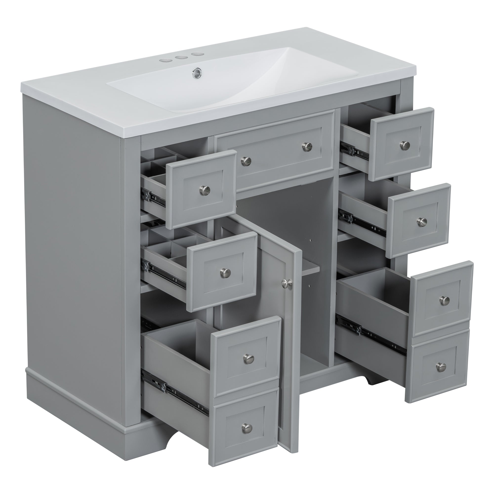 36 Inch Freestanding Bathroom Vanity Set  with Drawers and Ceramic Sink