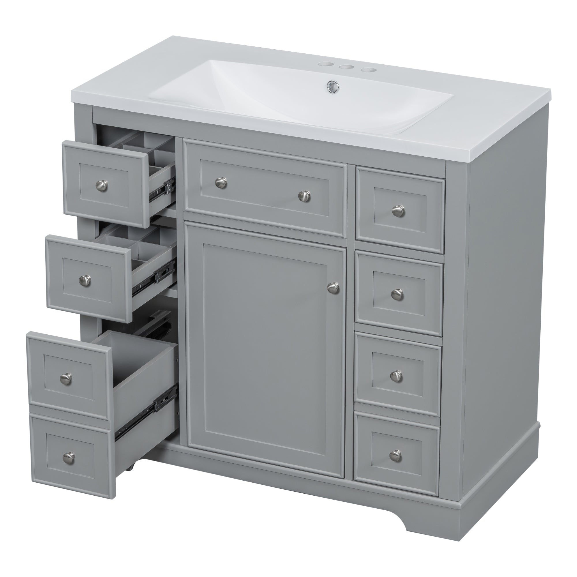 36 Inch Freestanding Bathroom Vanity Set  with Drawers and Ceramic Sink