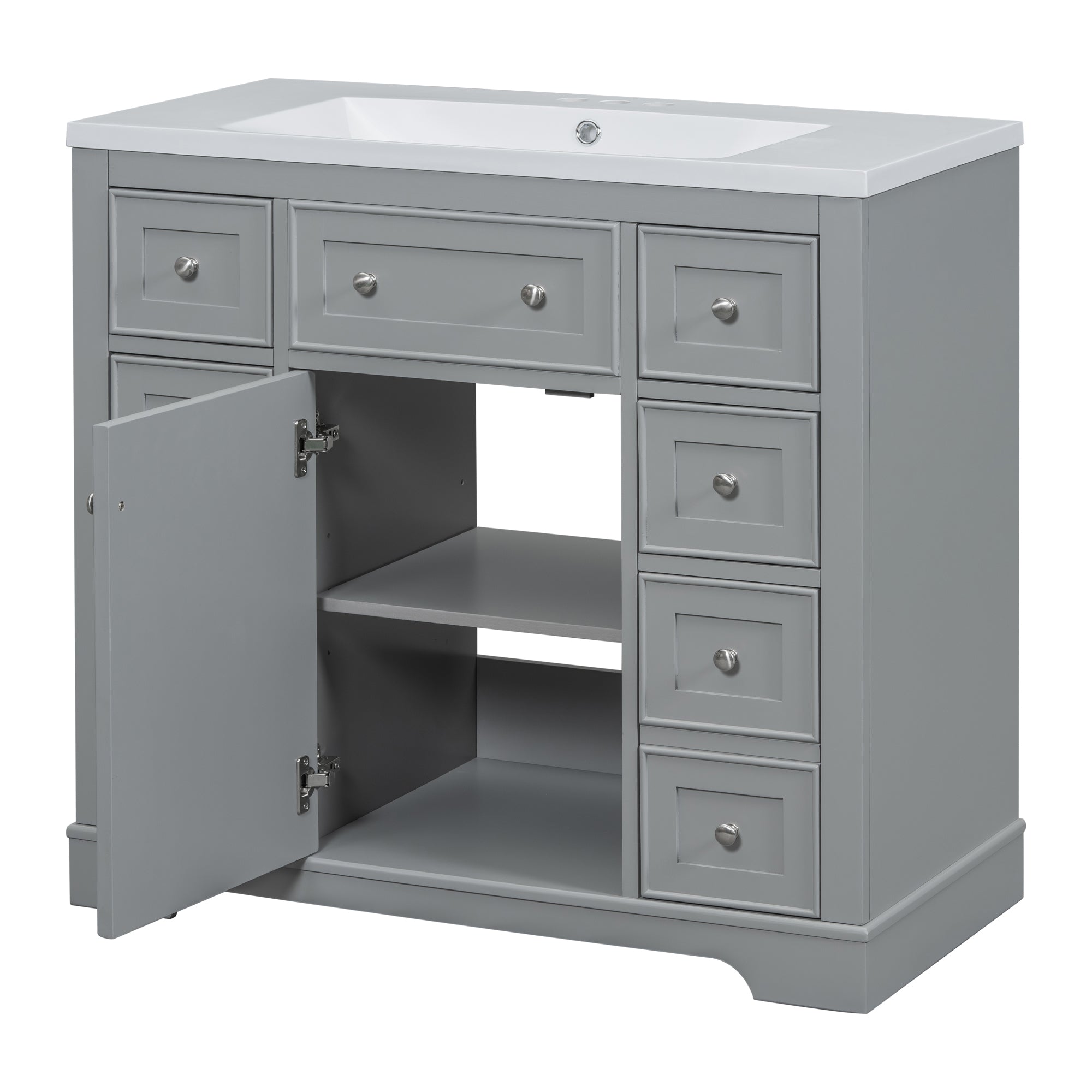 36 Inch Freestanding Bathroom Vanity Set  with Drawers and Ceramic Sink