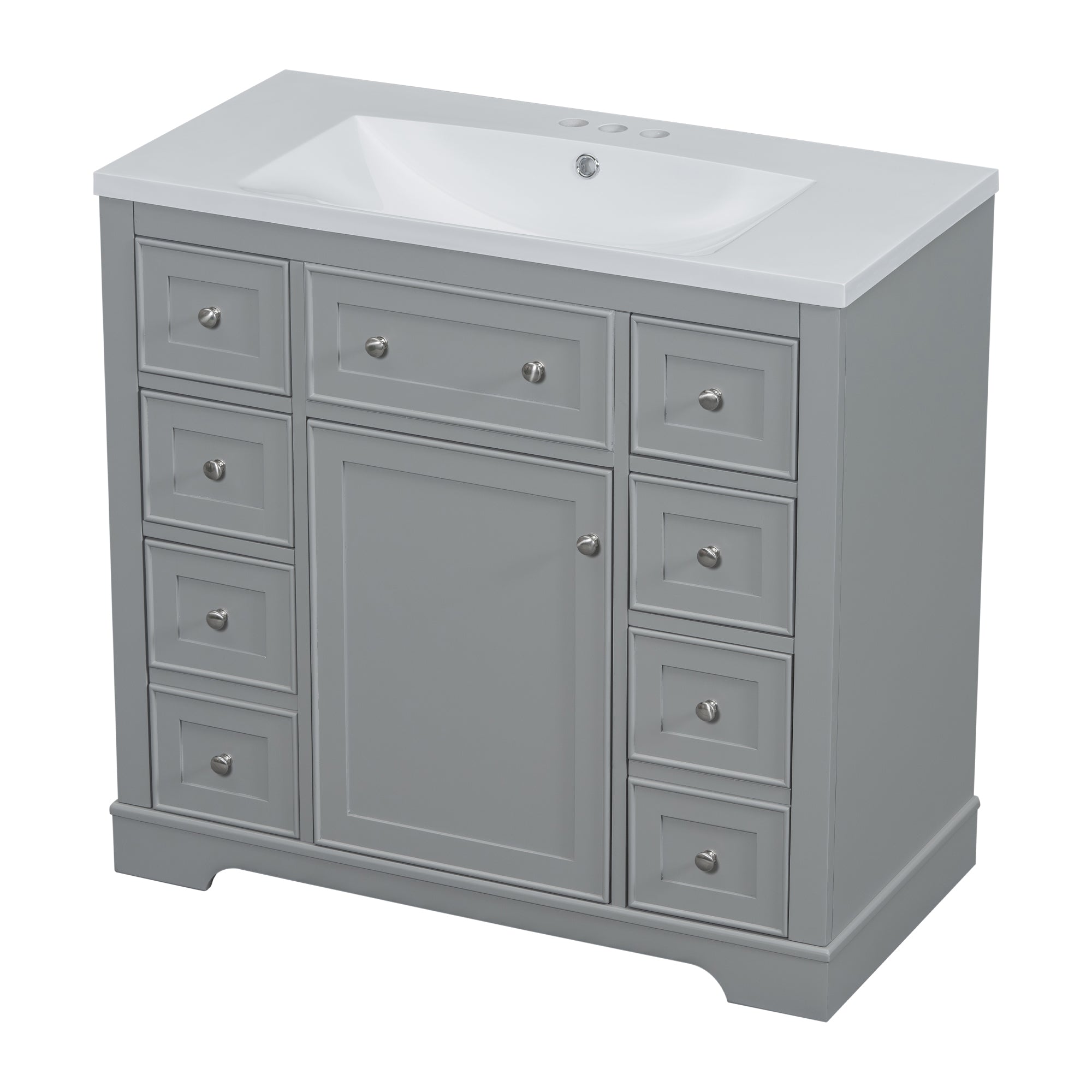 36 Inch Freestanding Bathroom Vanity Set  with Drawers and Ceramic Sink