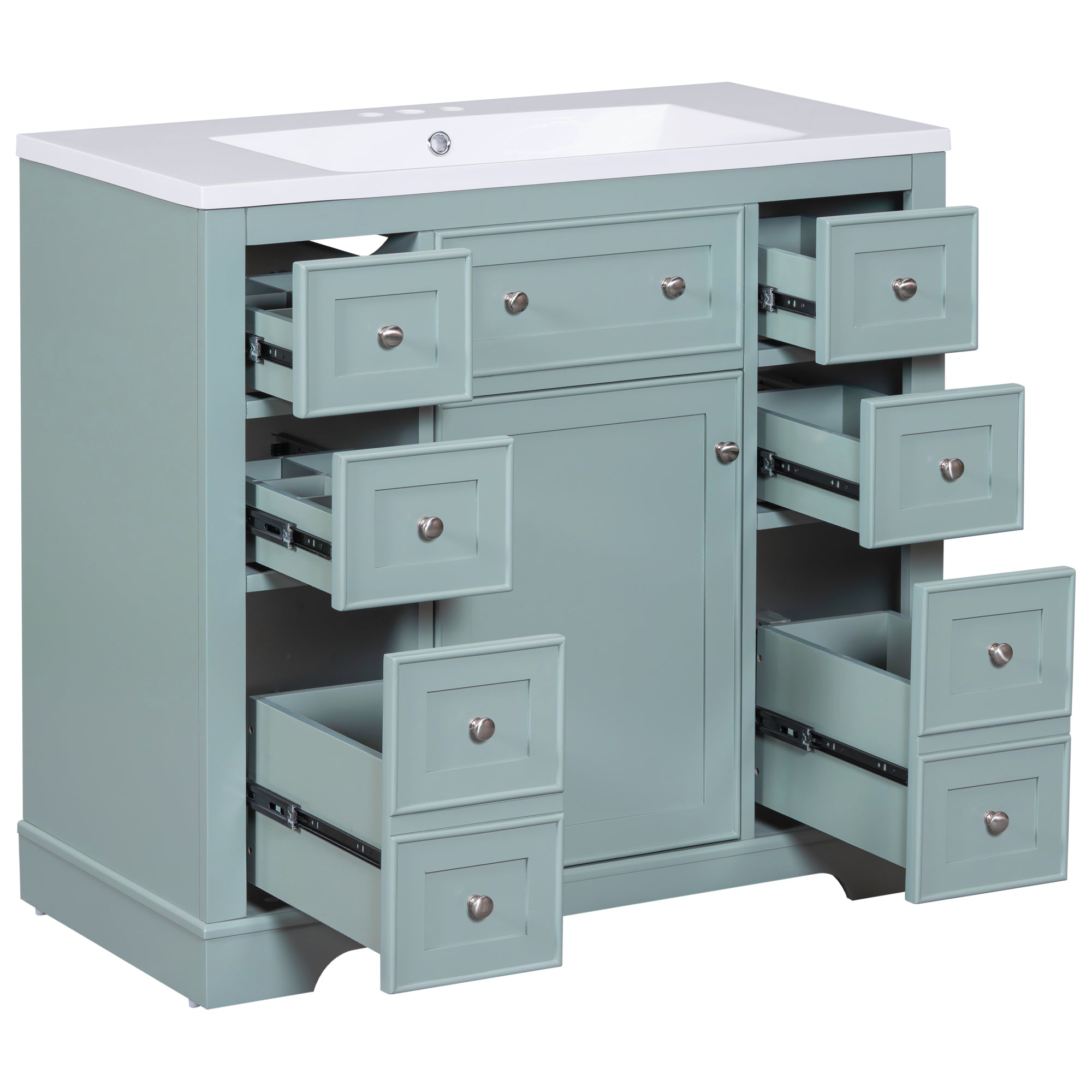 36 Inch Freestanding Bathroom Vanity Set  with Drawers and Ceramic Sink